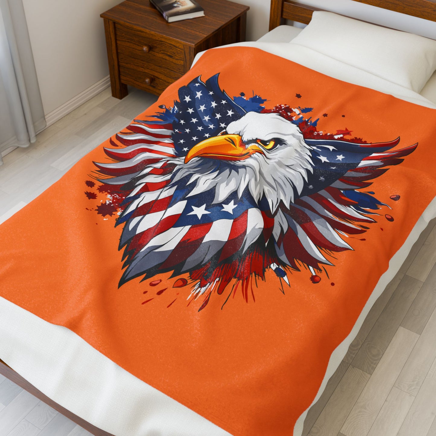 Princess Grace Patriotic Eagle Velveteen Plush Blanket  Cozy American Flag Throw for Home Decor