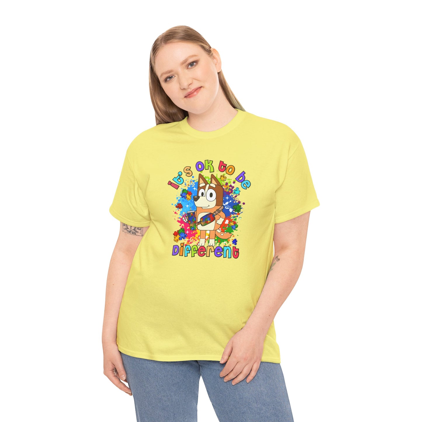Princess Grace  Bluey Unisex Heavy Cotton Tee  "It's OK to Be Different" Colorful Graphic Tee