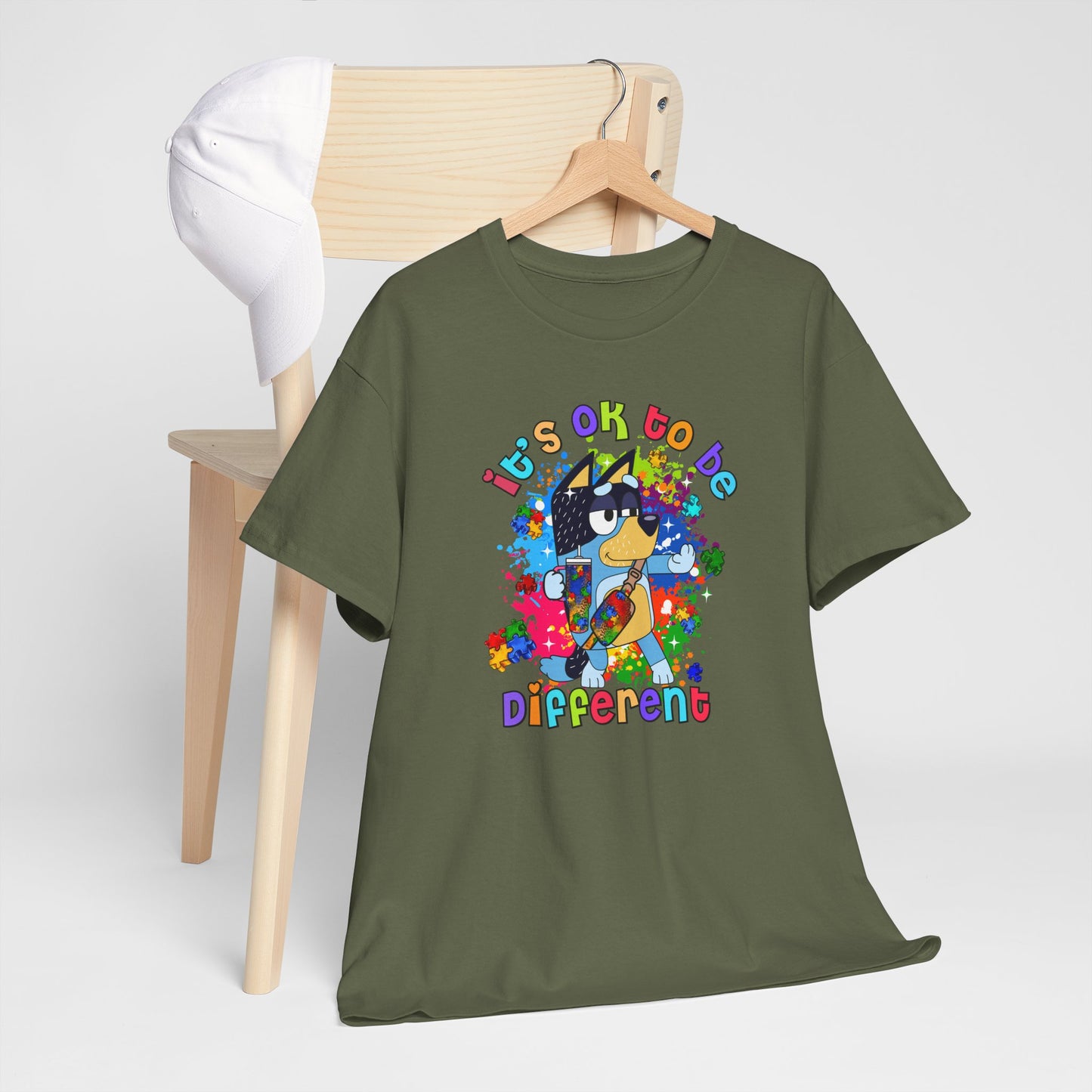 Princess Grace  Bluey  Unisex Heavy Cotton Tee  "It's OK to Be Different" - Colorful Graphic T-Shirt for Self-Expression