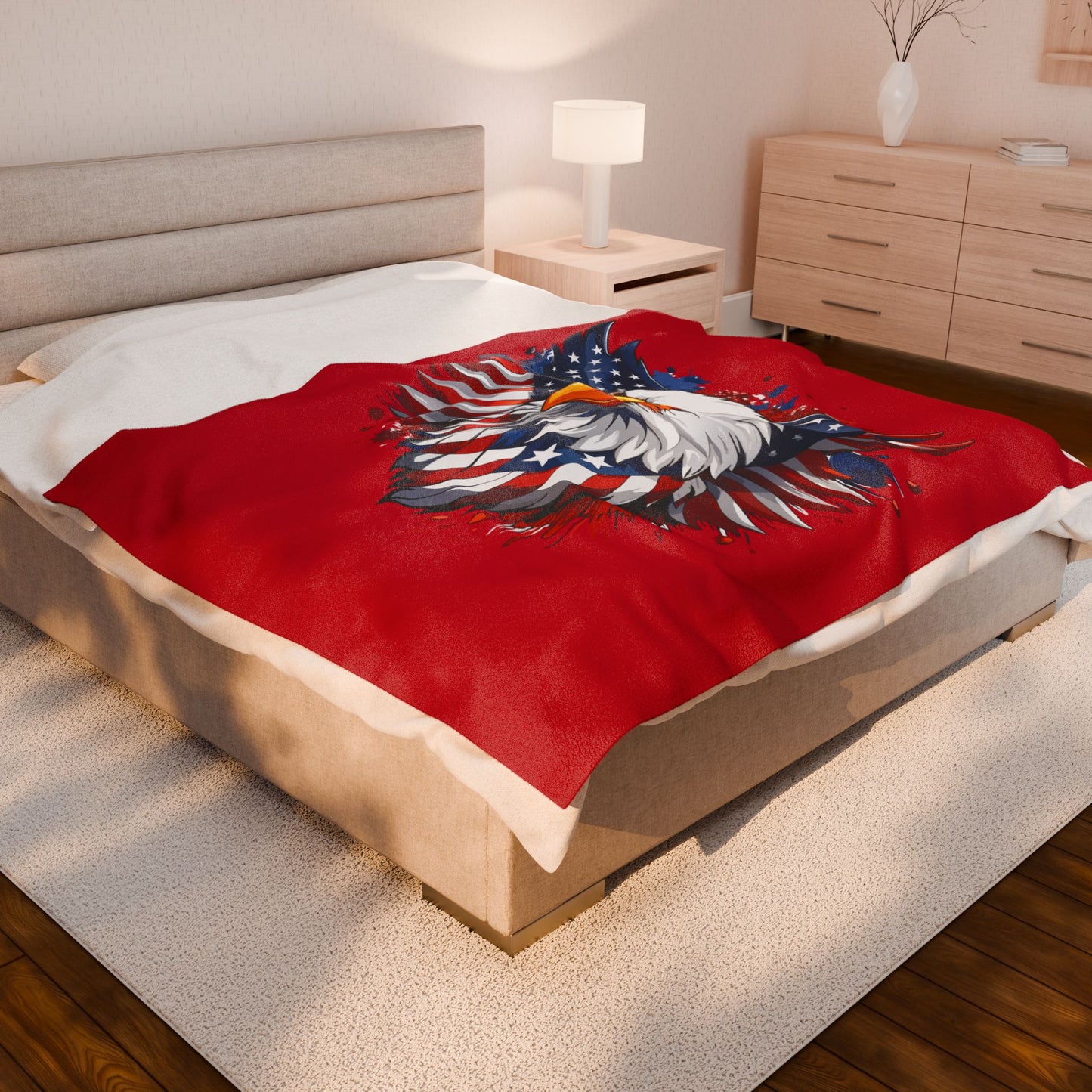 Princess Grace  Patriotic Eagle Velveteen Plush Blanket  Cozy Red Blanket for National Holidays