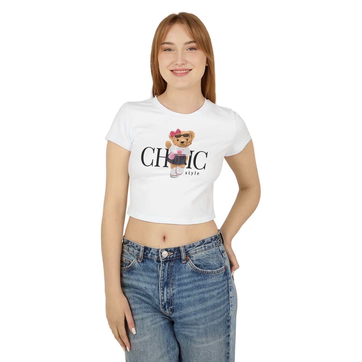 Princess Grace  Chic Bear Graphic Women's Baby Tee Cute & Stylish Summer Top