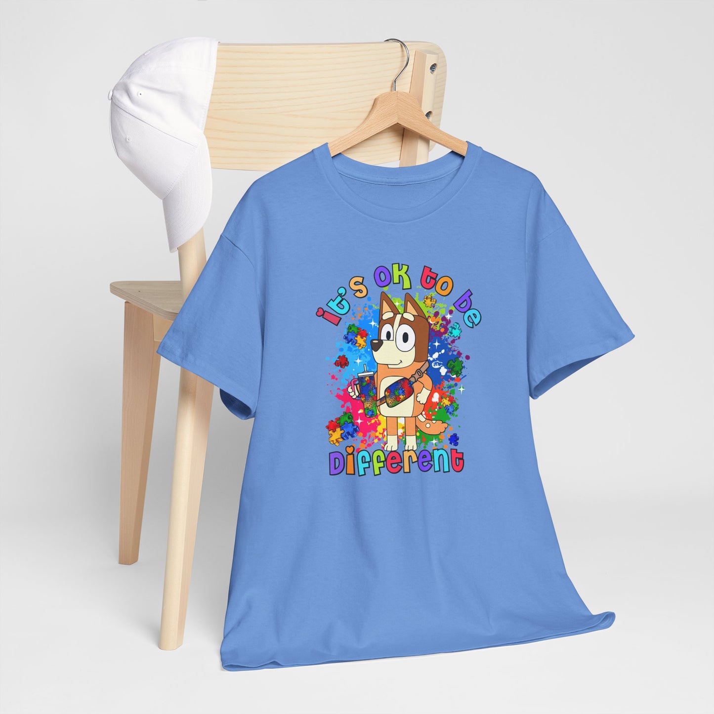 Princess Grace  Bluey Unisex Heavy Cotton Tee  "It's OK to Be Different" Colorful Graphic Tee