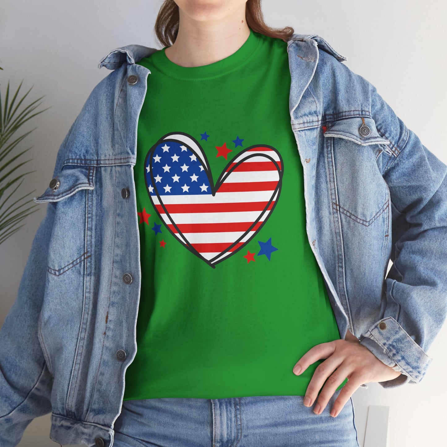 Princess Grace  Patriotic Heart Unisex Heavy Cotton Tee  USA Love T-Shirt