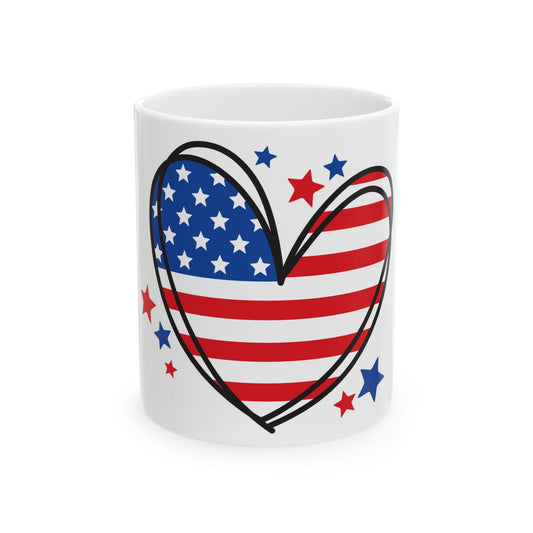 Princess Grace  Patriotic Heart Ceramic Mug  Perfect for Fourth of July & Celebrations