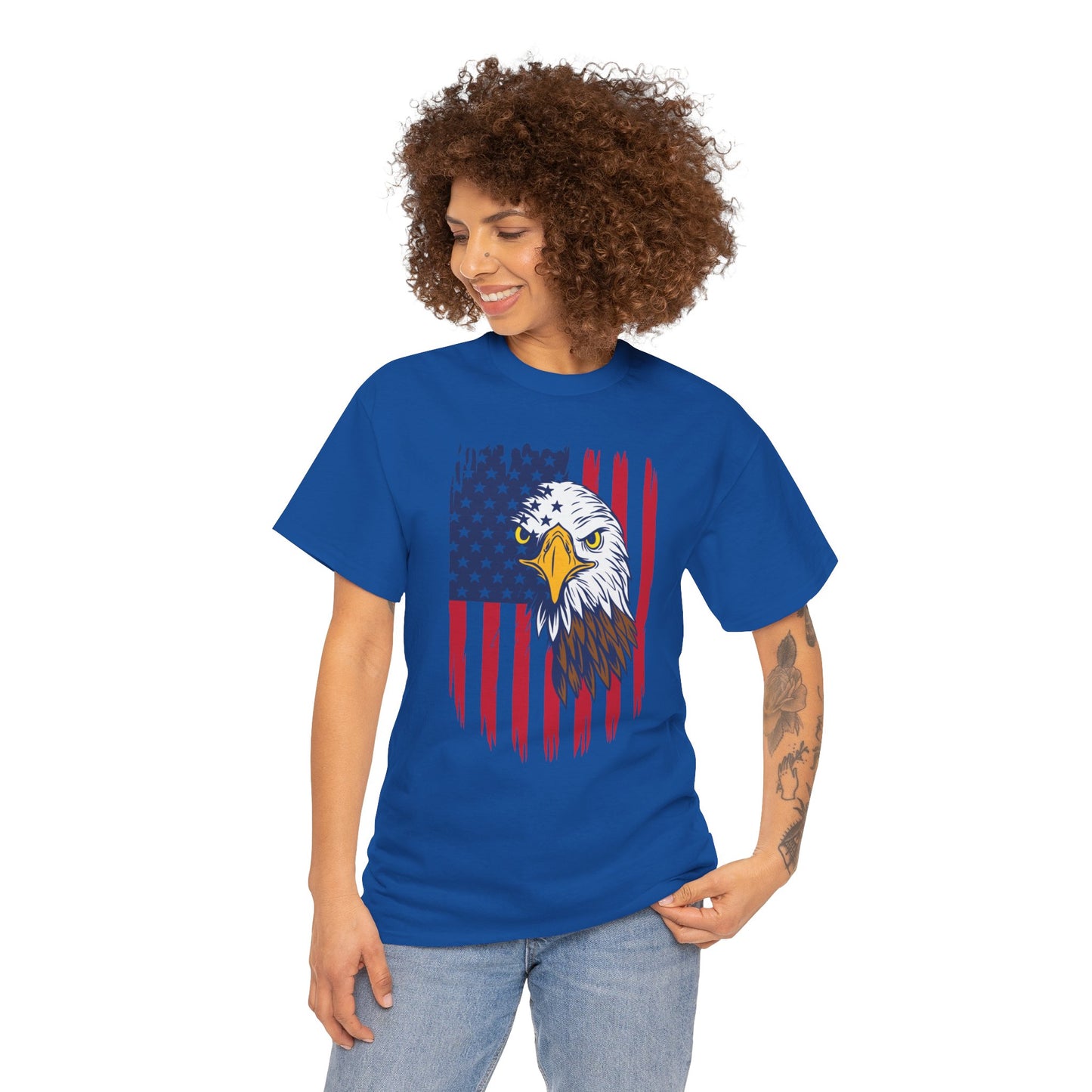 Princess Grace  Eagle & American Flag Unisex Heavy Cotton Tee   Patriotic Apparel for All Occasions