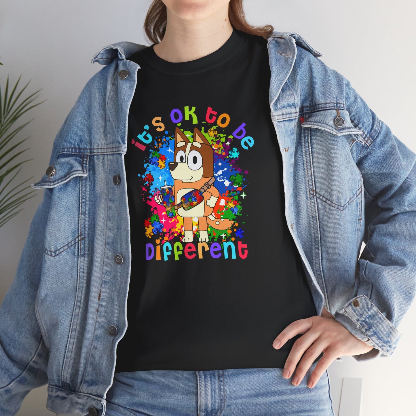 Princess Grace  Bluey Unisex Heavy Cotton Tee  "It's OK to Be Different" Colorful Graphic Tee