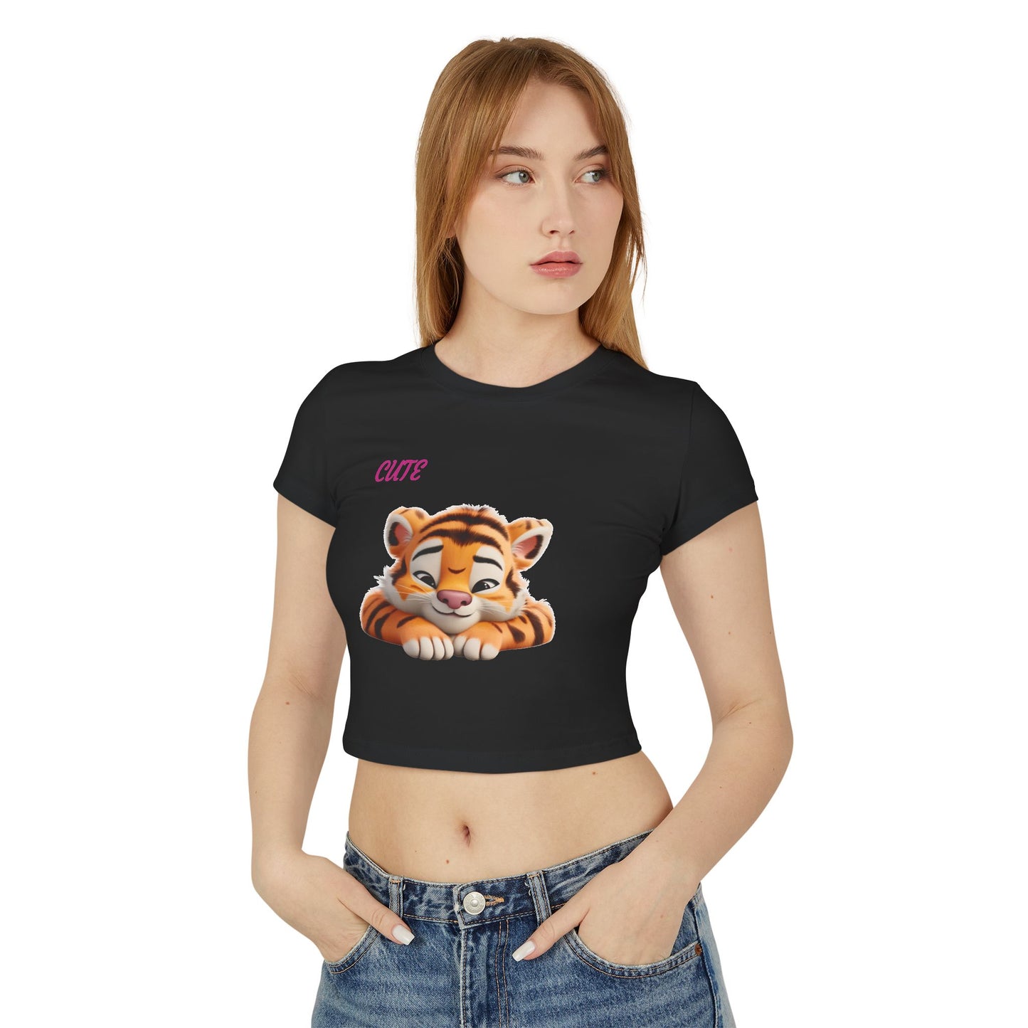 Princess Grace  Cute Tiger Women's Baby Tee Playful and Stylish Top for Animal Lovers