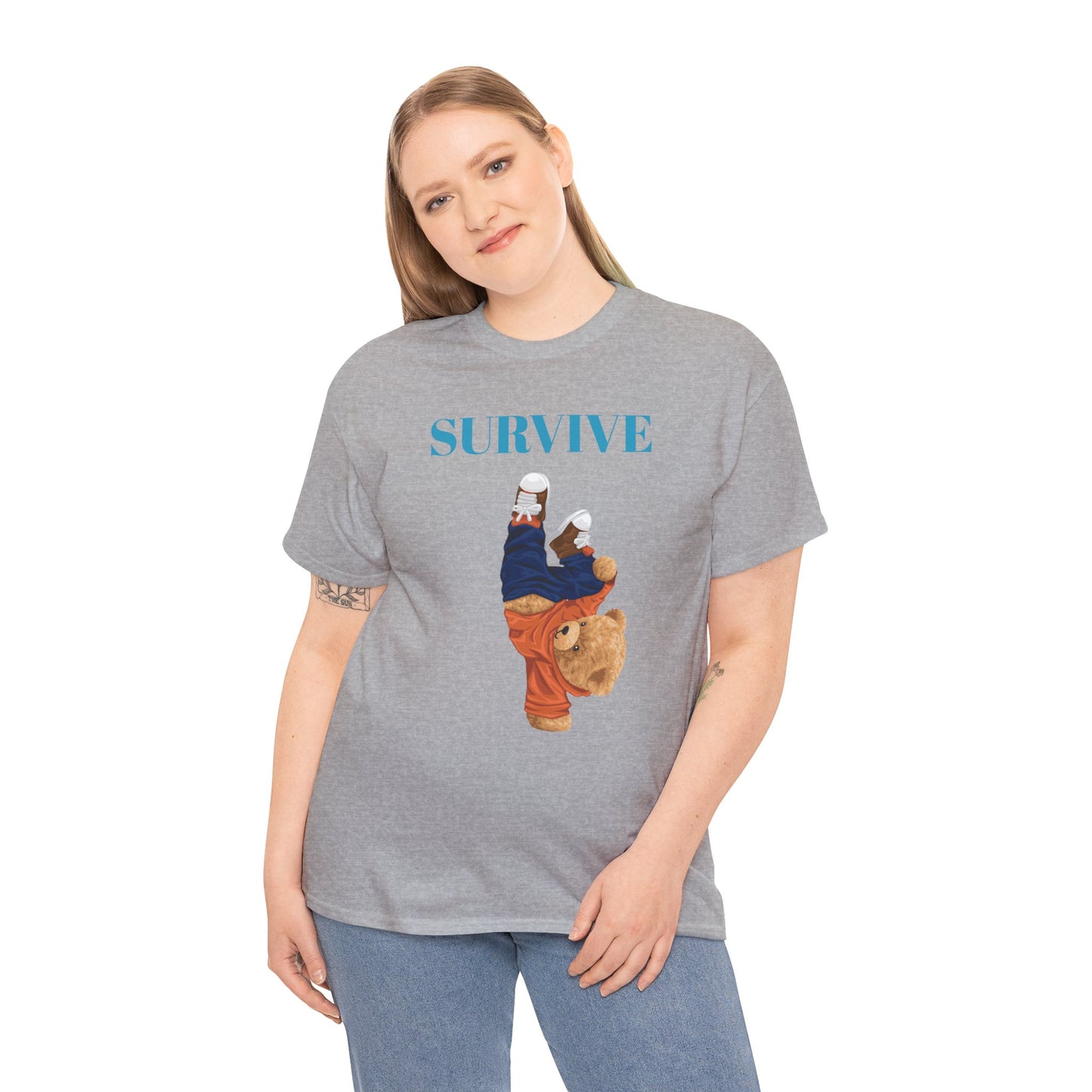 Princess Grace  Survive Bear Graphic Unisex Heavy Cotton Tee Casual Streetwear Tee for Everyday Adventures