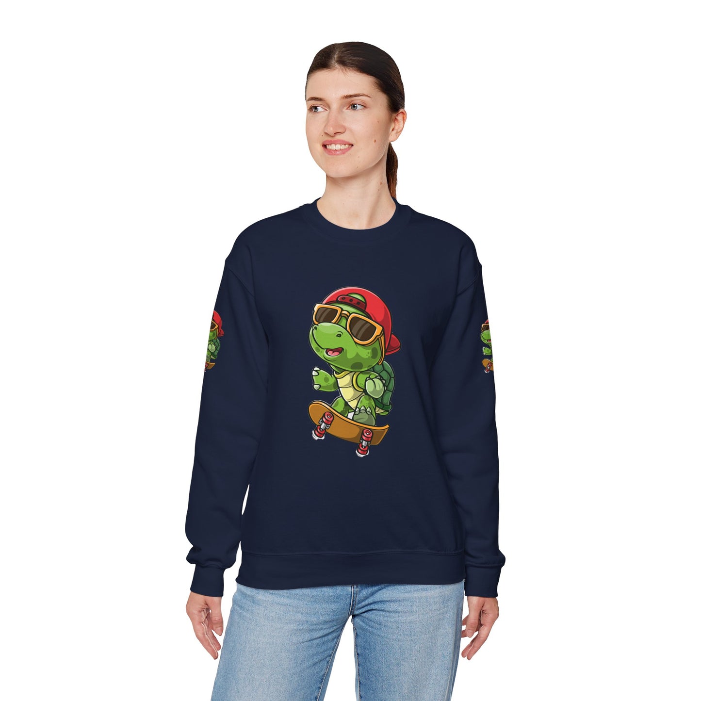 Princess Grace  Cool Turtle Skateboarding Crewneck Sweatshirt for Kids and Teens