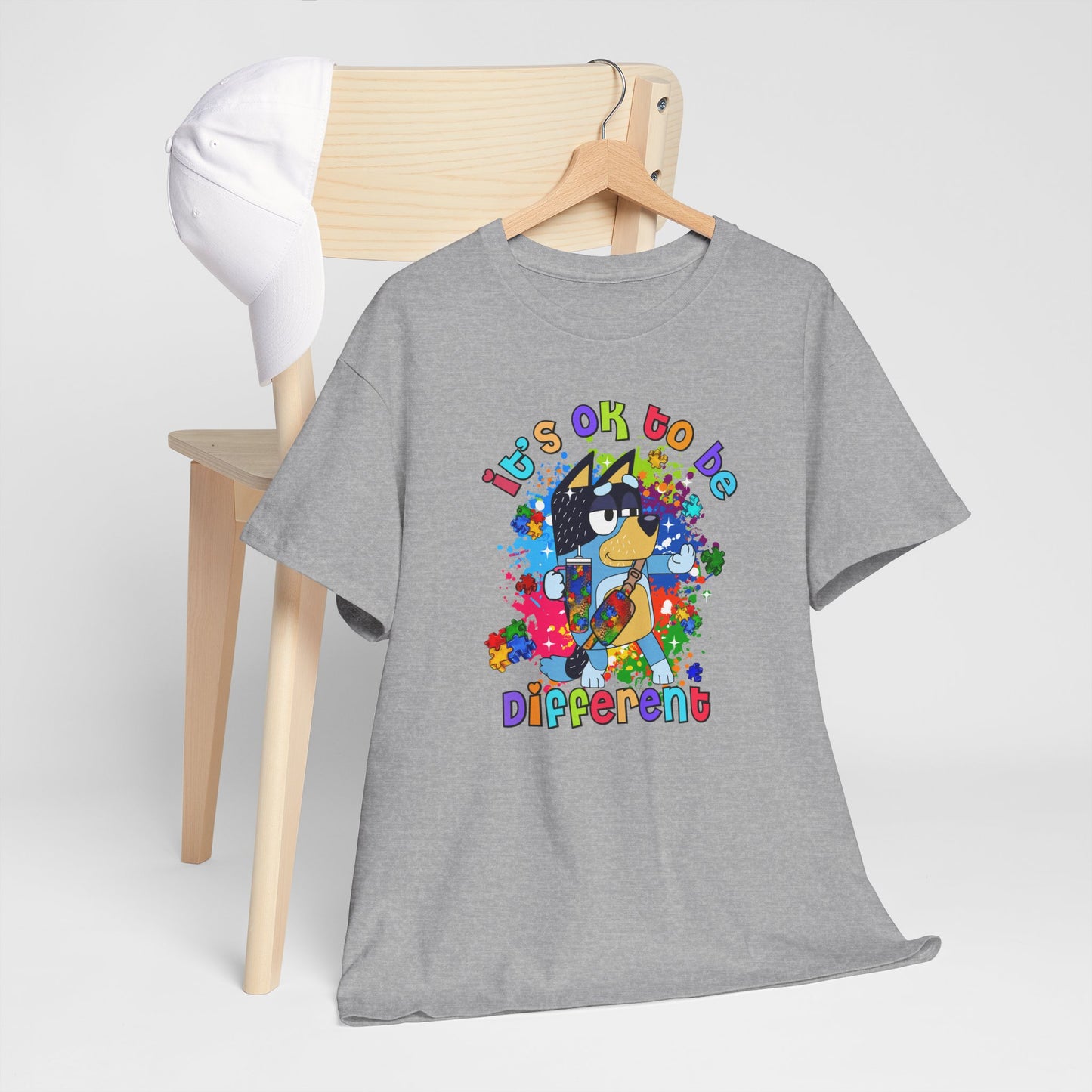 Princess Grace  Bluey  Unisex Heavy Cotton Tee  "It's OK to Be Different" - Colorful Graphic T-Shirt for Self-Expression