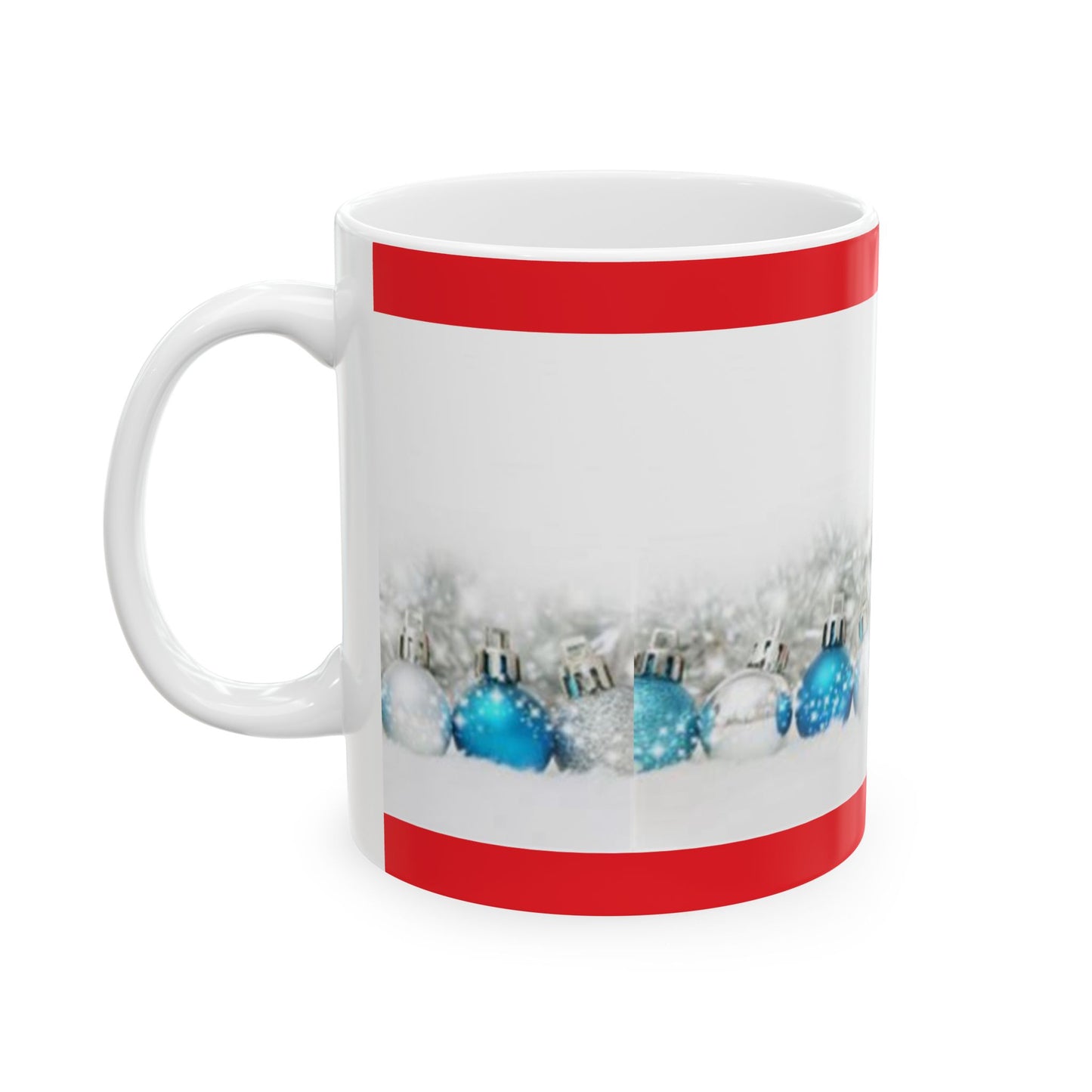Princess Grace Festive Ceramic Mug with Holiday Ornaments Design  Perfect for Christmas Tea or Coffee