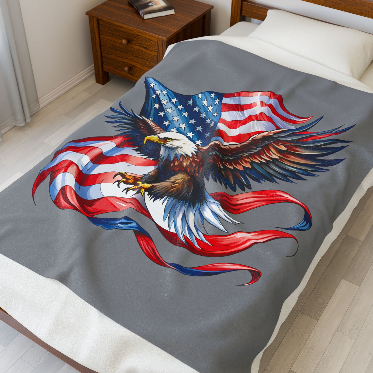 Princess Grace  Patriotic Eagle Velveteen Plush Blanket  Cozy Flag Design for Independence Day & Celebrations