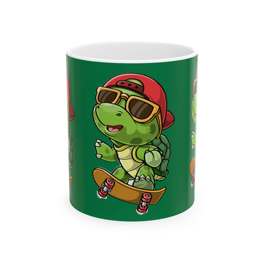 Princess Grace  Cool Skateboarding Turtle Ceramic Mug  Fun Green Cup for Kids and Teens