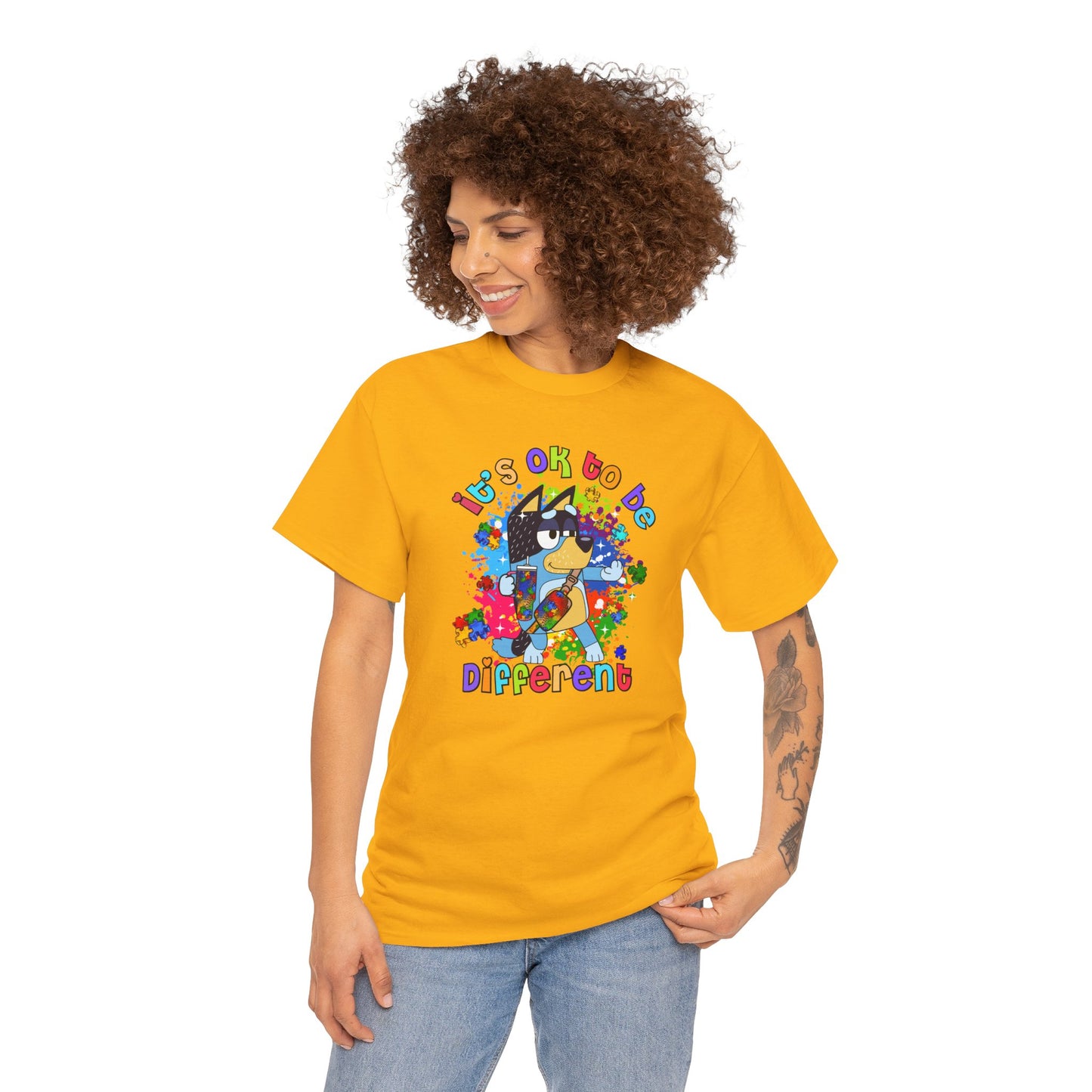 Princess Grace  Bluey  Unisex Heavy Cotton Tee  "It's OK to Be Different" - Colorful Graphic T-Shirt for Self-Expression