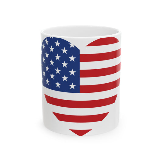 Princess Grace  Patriotic Heart Ceramic Mug  American Flag Design  11oz & 15oz