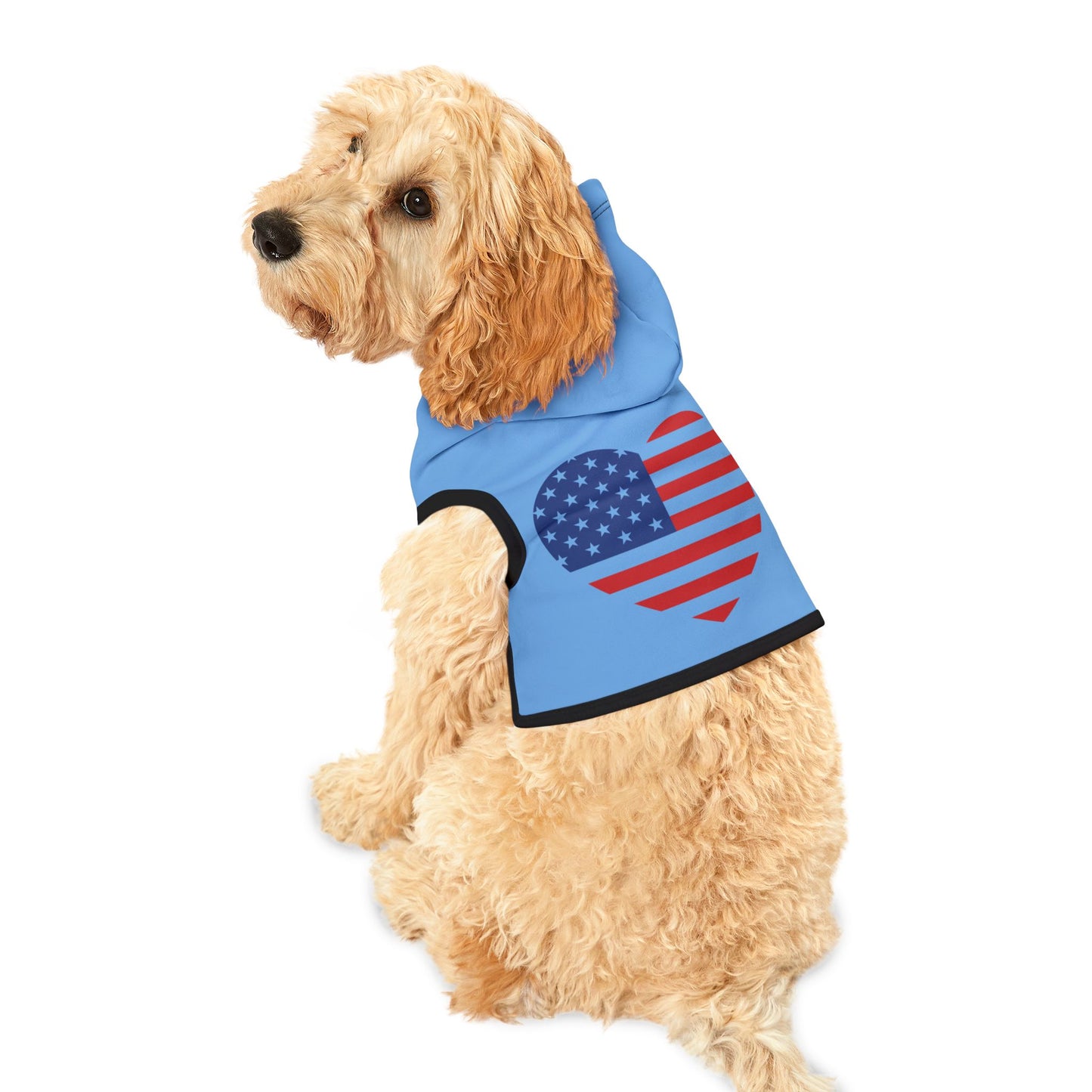 Princess Grace  Patriotic Pet Hoodie with Heart Design Perfect for Holidays & Celebrations