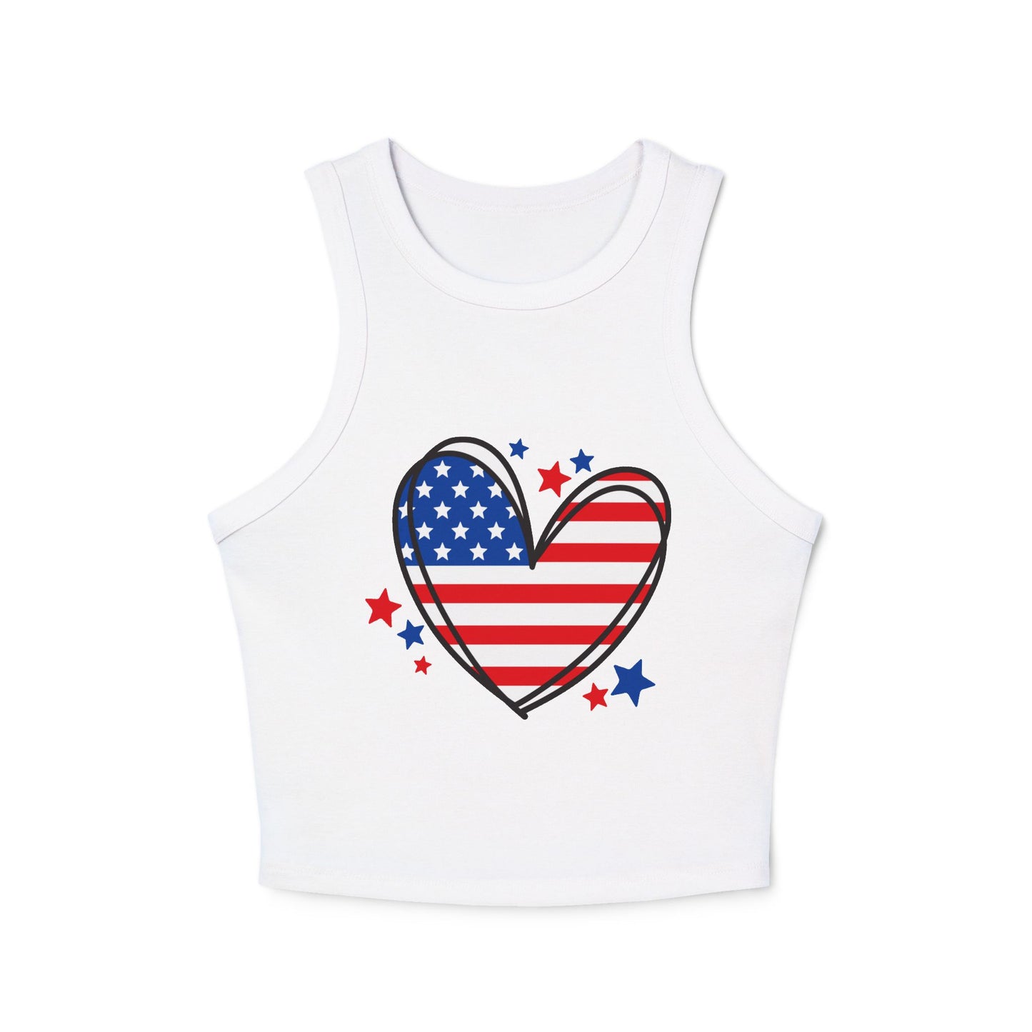 Princess Grace  USA Heart Graphic Racer Tank Top for Women  Patriotic 4th of July Apparel