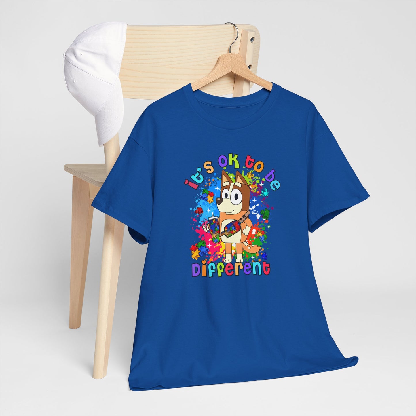 Princess Grace  Bluey Unisex Heavy Cotton Tee  "It's OK to Be Different" Colorful Graphic Tee