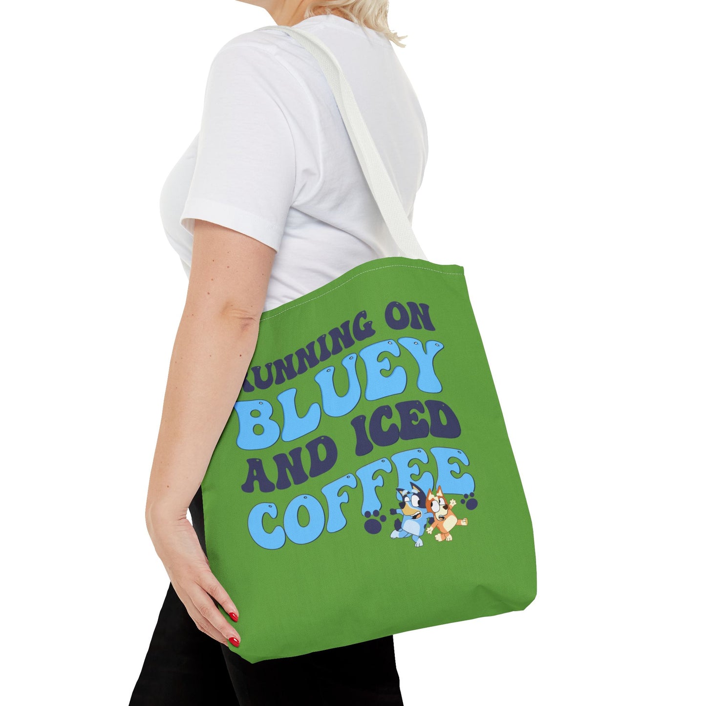 Princess Grace  Bluey Coffee Lover Tote Bag Running on Bluey and Iced Coffee