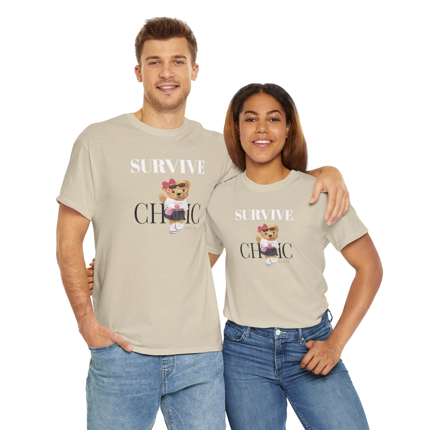 Princess Grace  Survive Chic Unisex Heavy Cotton Tee Cute Bear Graphic T-Shirt for Casual Style