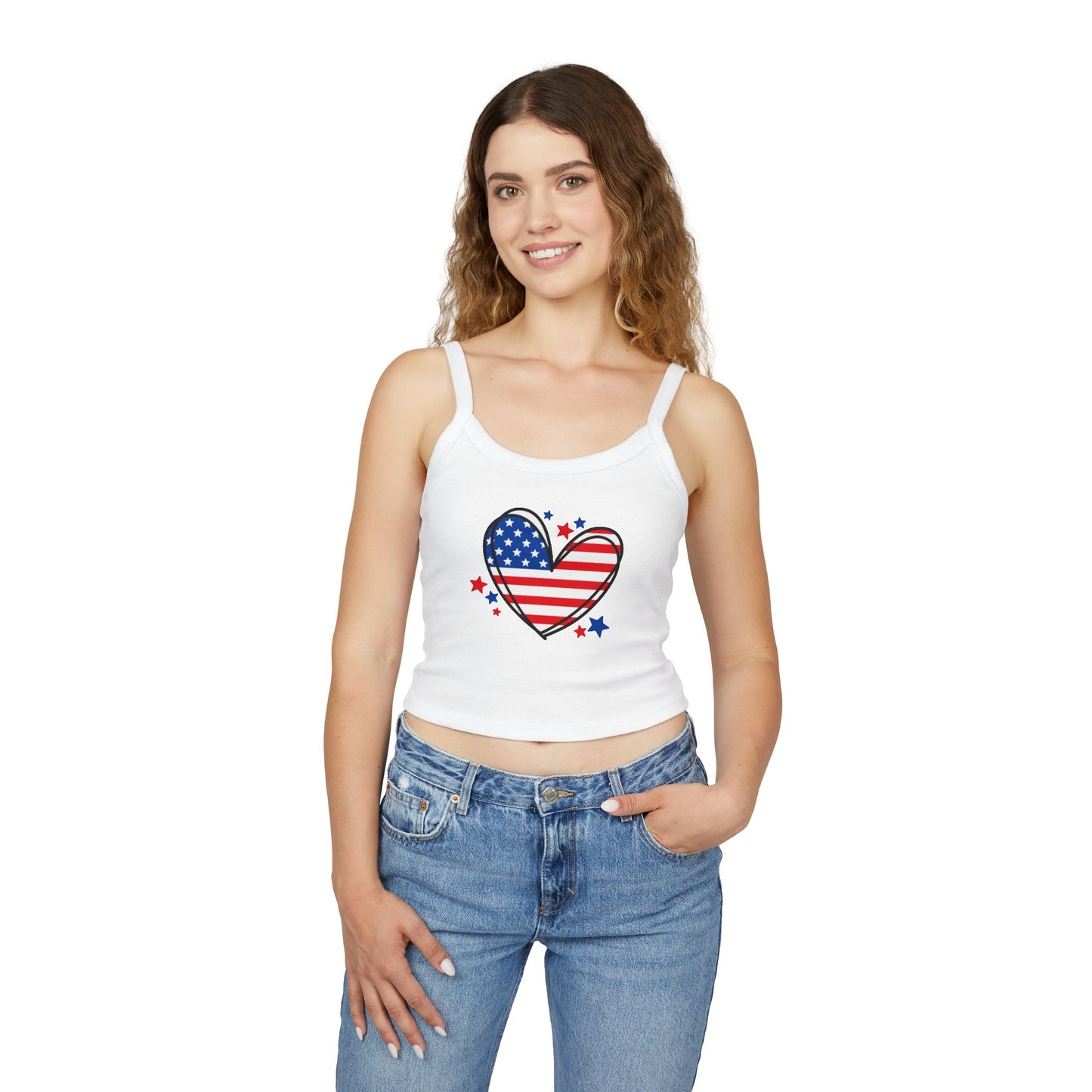 Princess Grace  Patriotic Women's Spaghetti Strap Tank Top USA Heart & Stars Design