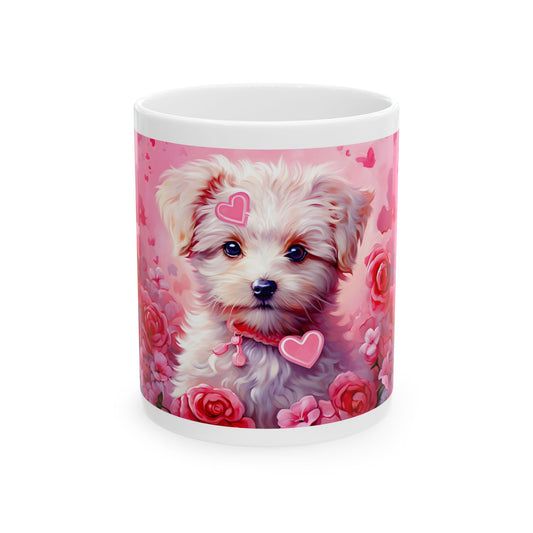 Princess Grace  Cute Puppy Love Ceramic Mug Pink Floral Design