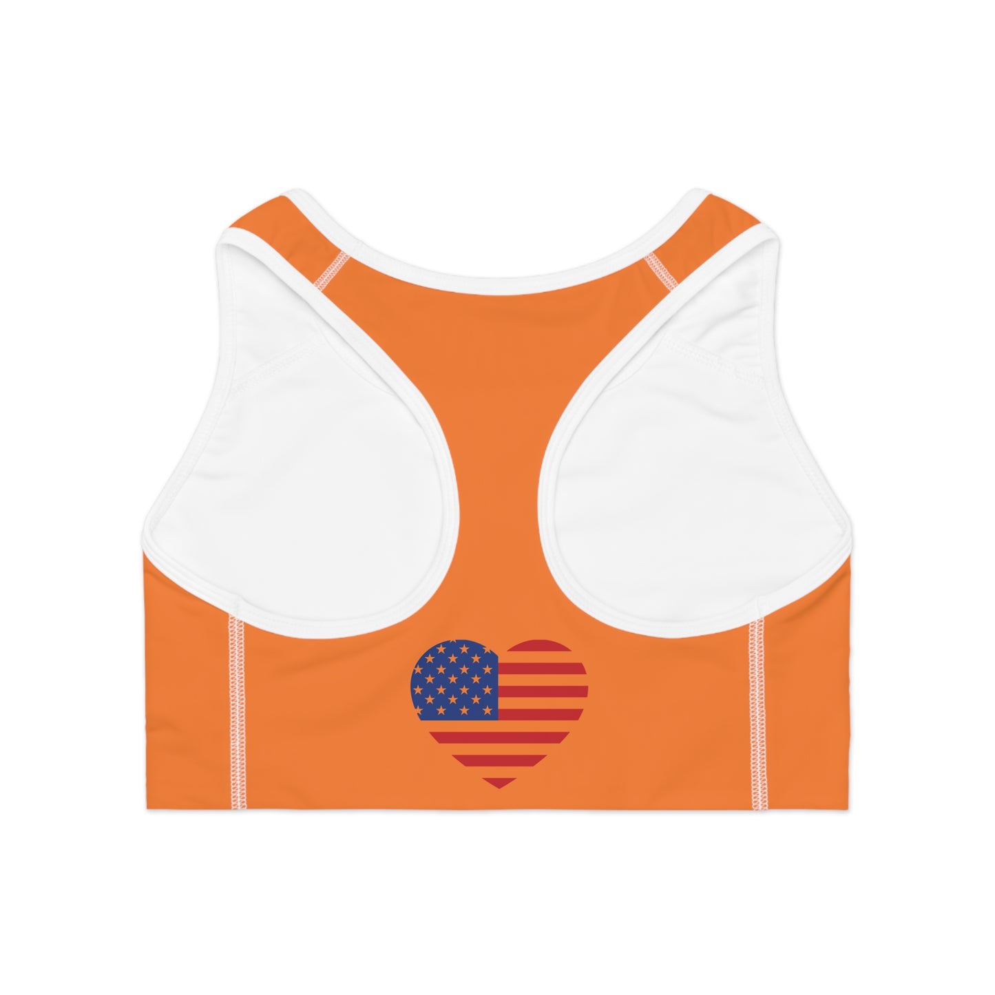 Princess Grace  Patriotic Sports Bra with Heart Design -USA Flag Print for Active Lifestyle