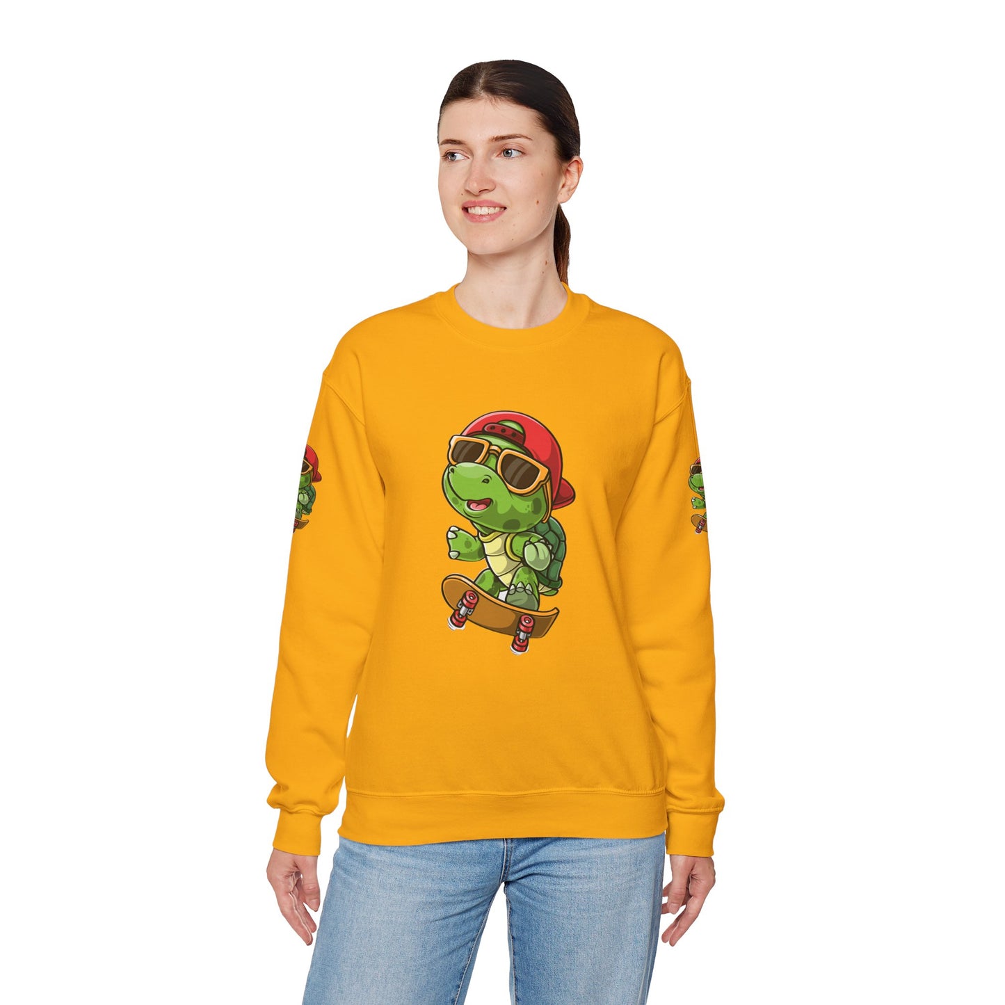 Princess Grace  Cool Turtle Skateboarding Crewneck Sweatshirt for Kids and Teens