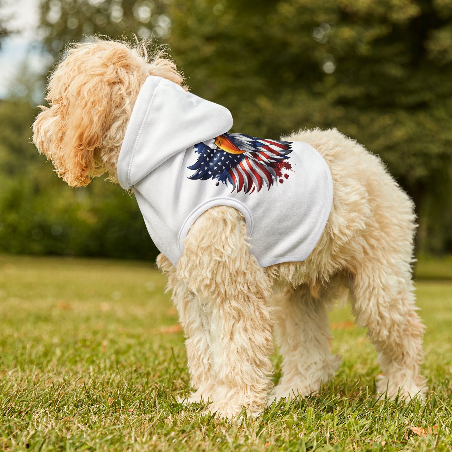 Princess Grace  Patriotic Eagle Pet Hoodie for Dogs  Stylish Independence Day Apparel