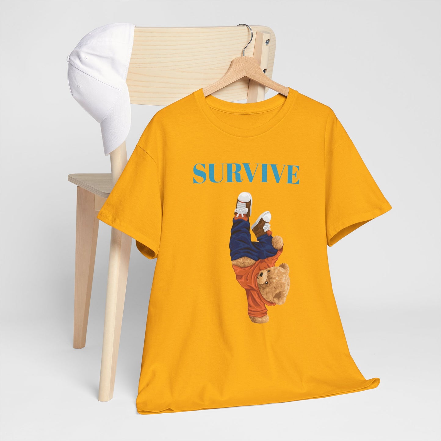 Princess Grace  Survive Bear Graphic Unisex Heavy Cotton Tee Casual Streetwear Tee for Everyday Adventures