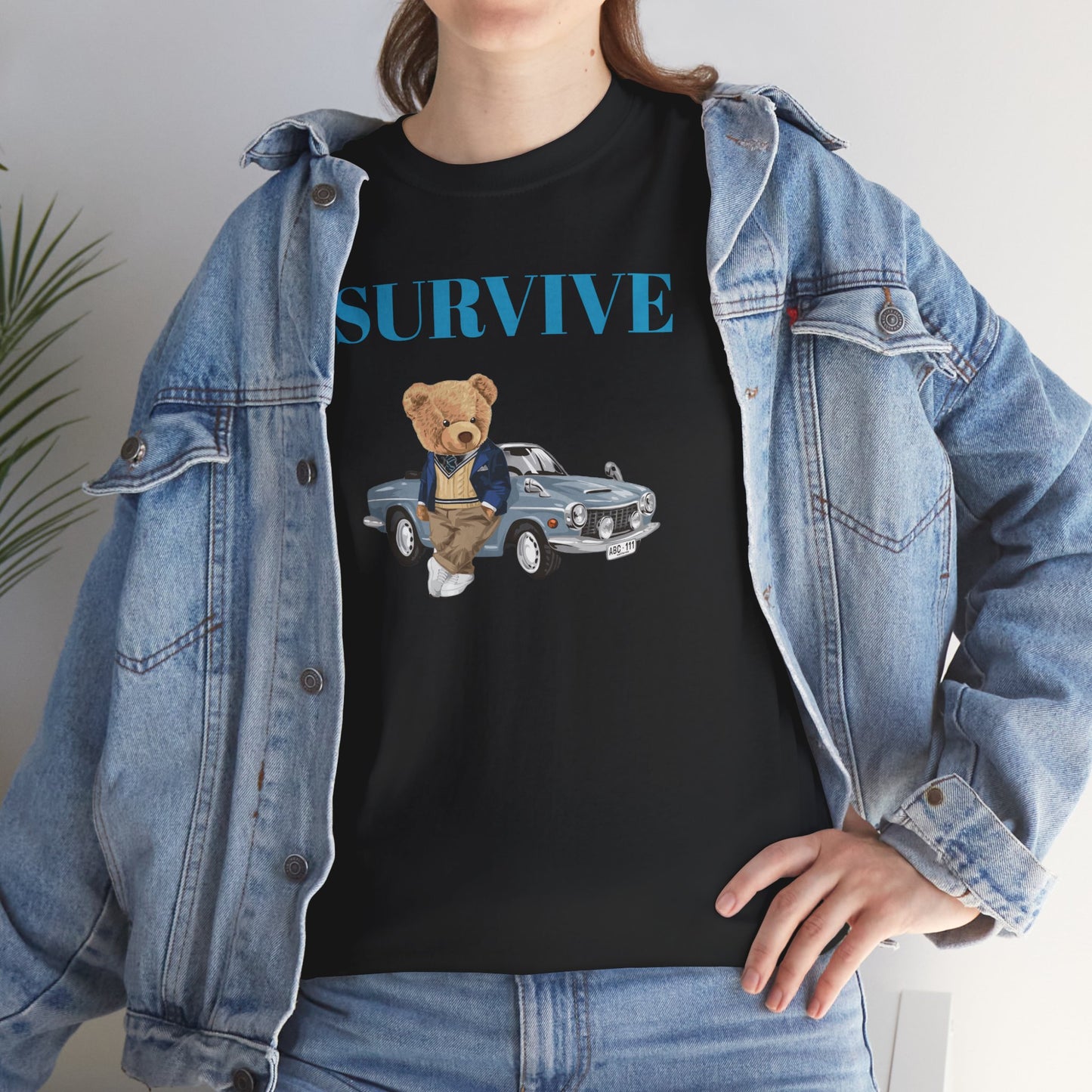 Princess Grace  Survive Bear Unisex Heavy Cotton Tee  Casual Comfort for Animal Lovers