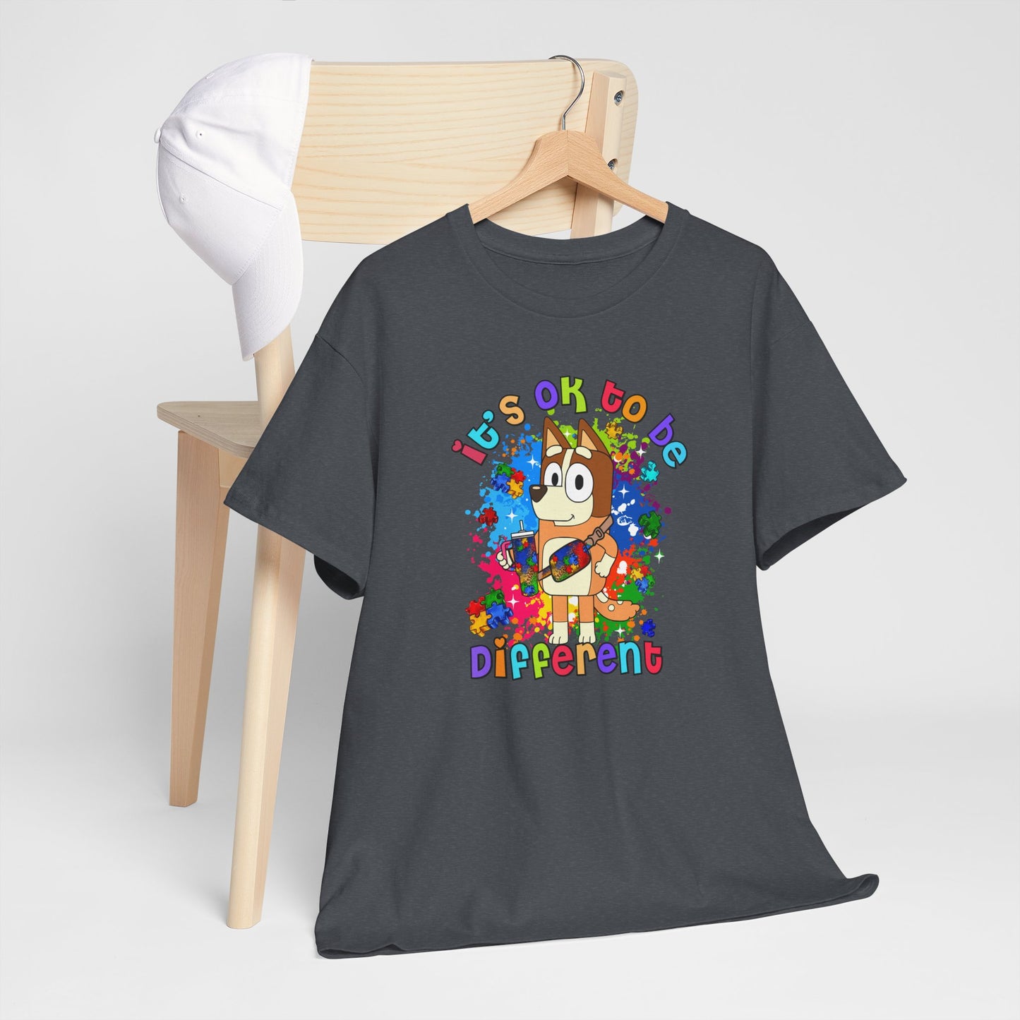 Princess Grace  Bluey Unisex Heavy Cotton Tee  "It's OK to Be Different" Colorful Graphic Tee