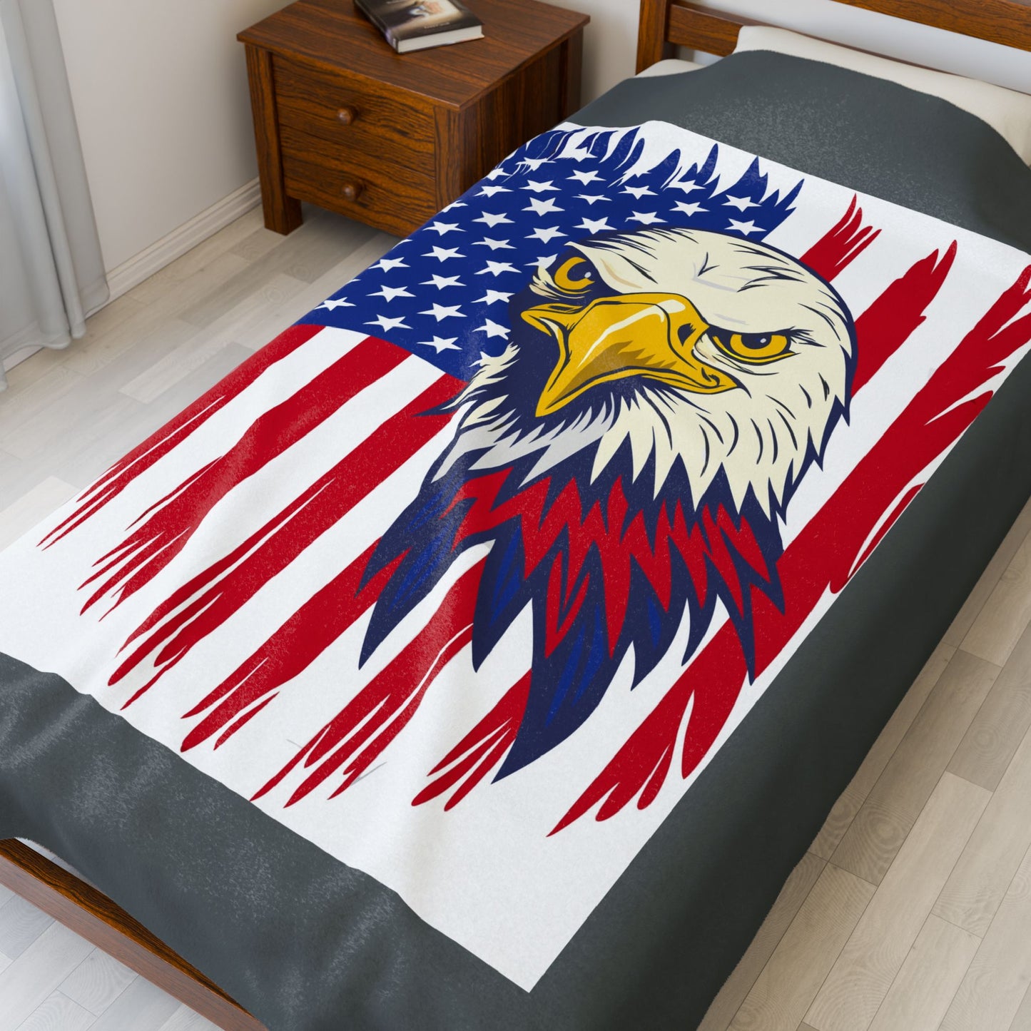 Princess Grace  Patriotic Eagle Velveteen Plush Blanket Cozy American Flag Throw for Home Decor