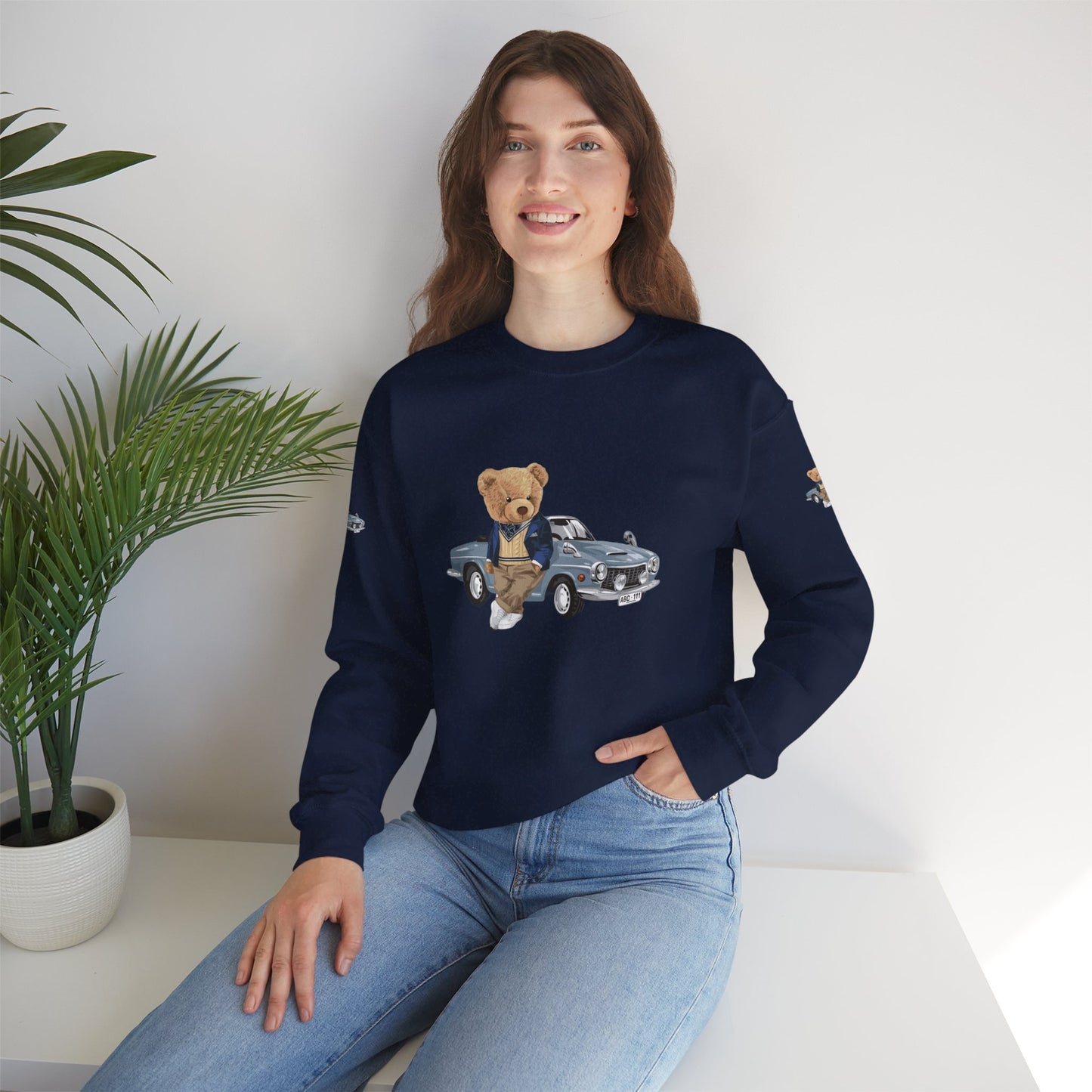 Princess Grace  Stylish Crewneck Sweatshirt with Bear and Car Design