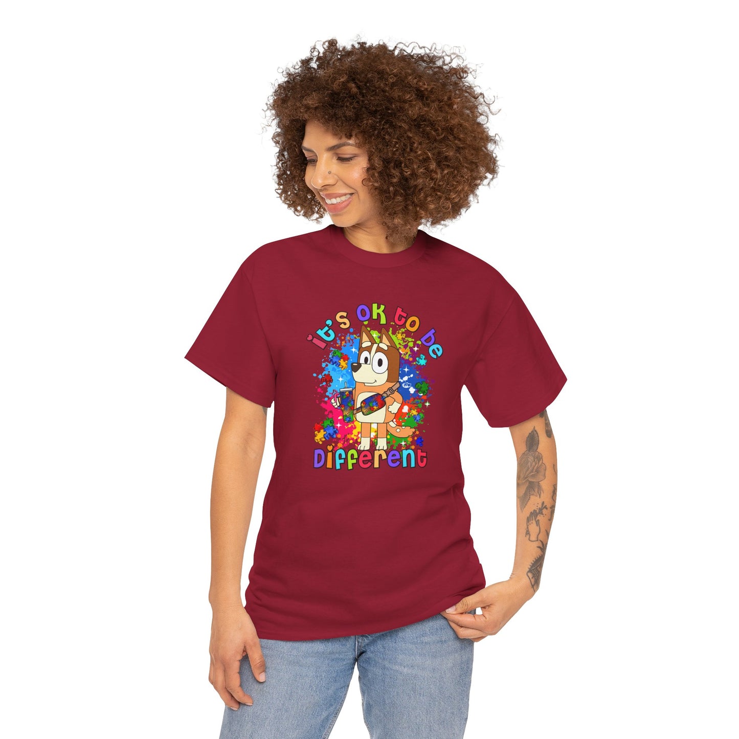Princess Grace  Bluey Unisex Heavy Cotton Tee  "It's OK to Be Different" Colorful Graphic Tee