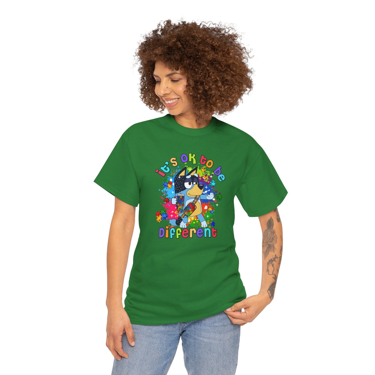 Princess Grace  Bluey  Unisex Heavy Cotton Tee  "It's OK to Be Different" - Colorful Graphic T-Shirt for Self-Expression
