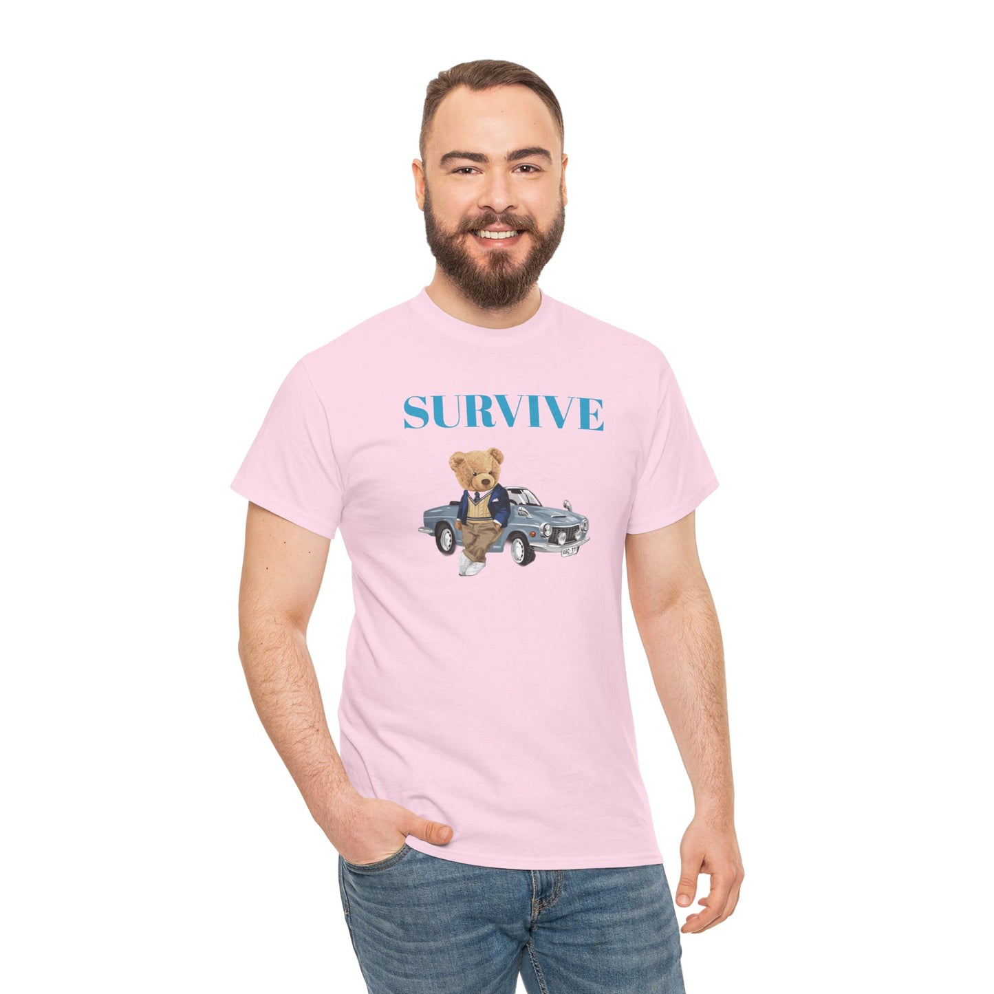 Princess Grace  Survive Bear Unisex Heavy Cotton Tee  Casual Comfort for Animal Lovers