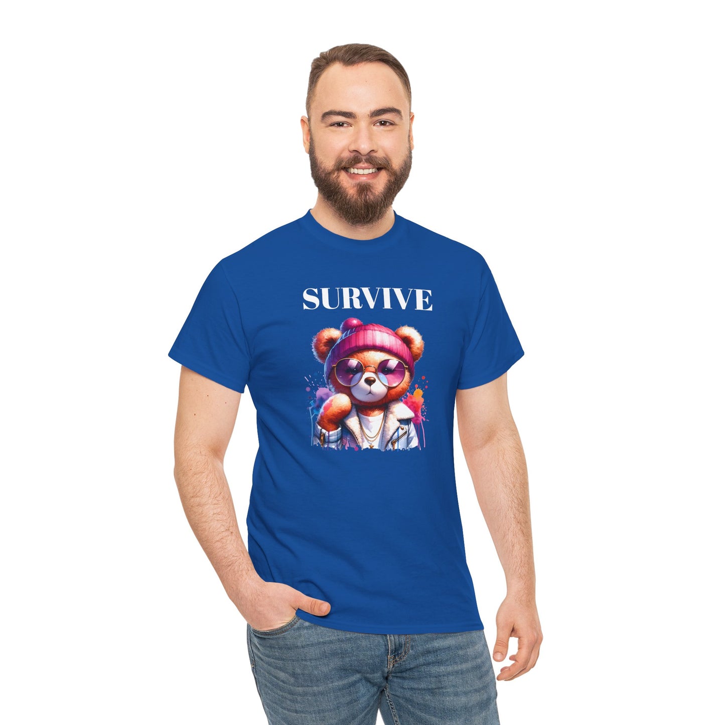 Princess Grace  Survive Bear Graphic Tee  Unisex Heavy Cotton T-Shirt