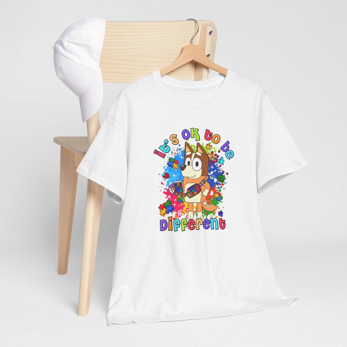 Princess Grace  Bluey Unisex Heavy Cotton Tee  "It's OK to Be Different" Colorful Graphic Tee