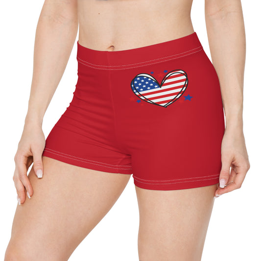 Princess Grace  Patriotic Love Women's Shorts Red Star-Patterned Heart Design