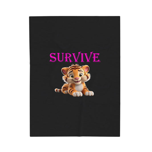 Princess Grace  Survive Tiger Velveteen Plush Blanket  Cozy and Fun Home Decor