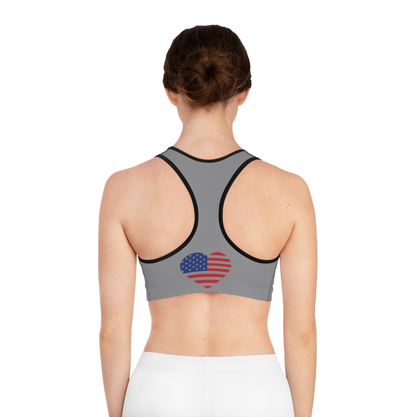 Princess Grace  Patriotic Heart Sports Bra American Flag Workout Gear for Fitness Enthusiasts