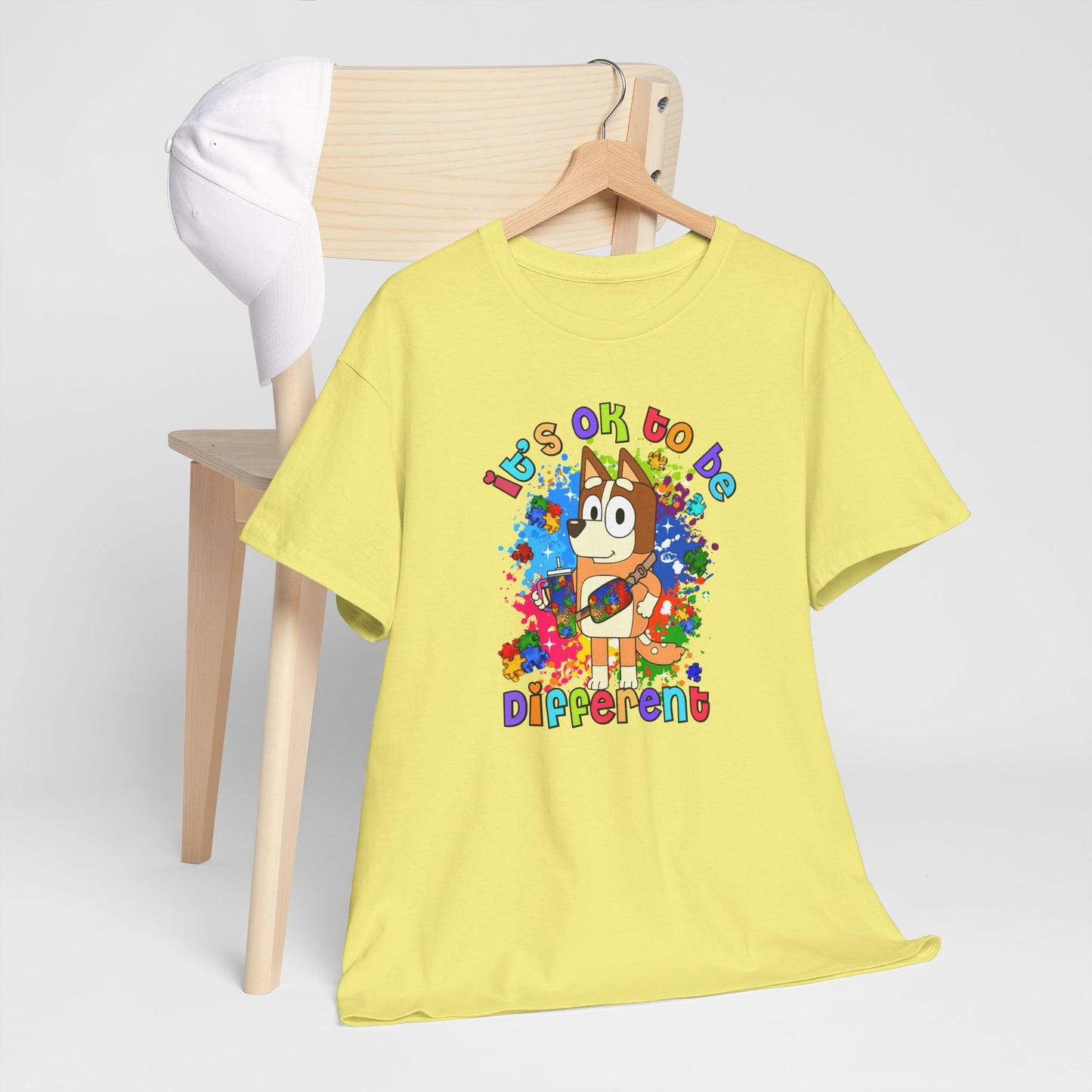Princess Grace  Bluey Unisex Heavy Cotton Tee  "It's OK to Be Different" Colorful Graphic Tee