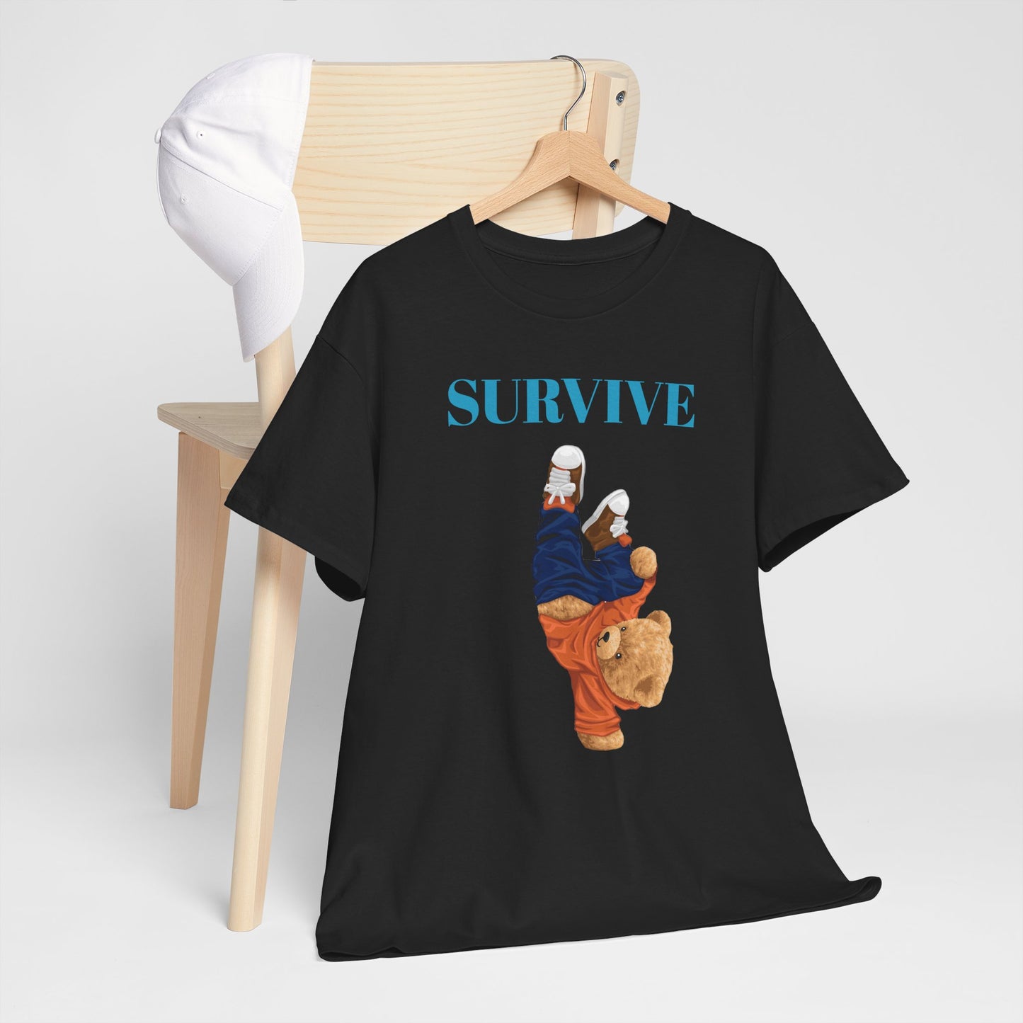 Princess Grace  Survive Bear Graphic Unisex Heavy Cotton Tee Casual Streetwear Tee for Everyday Adventures