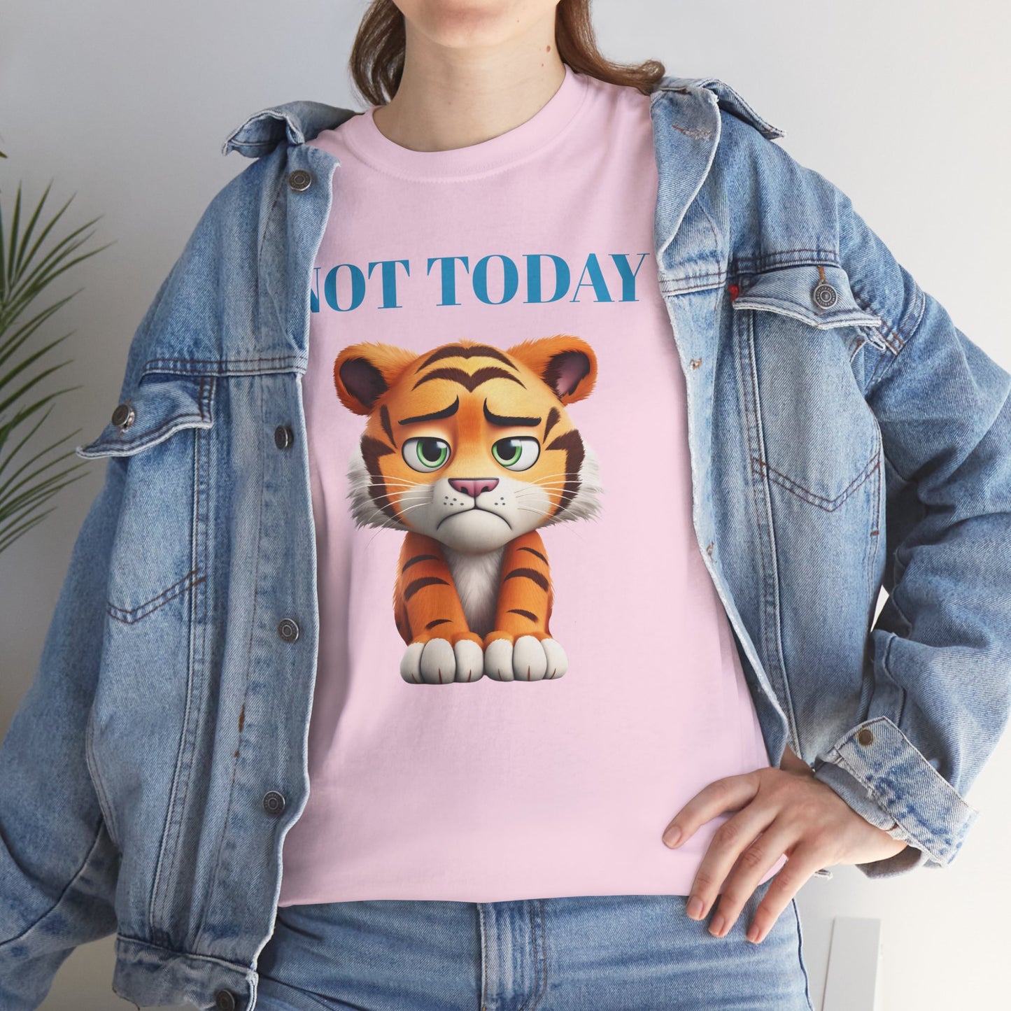 Princess Grace  Not Today Tiger Unisex Heavy Cotton Tee Casual Fun Cat Graphic Shirt