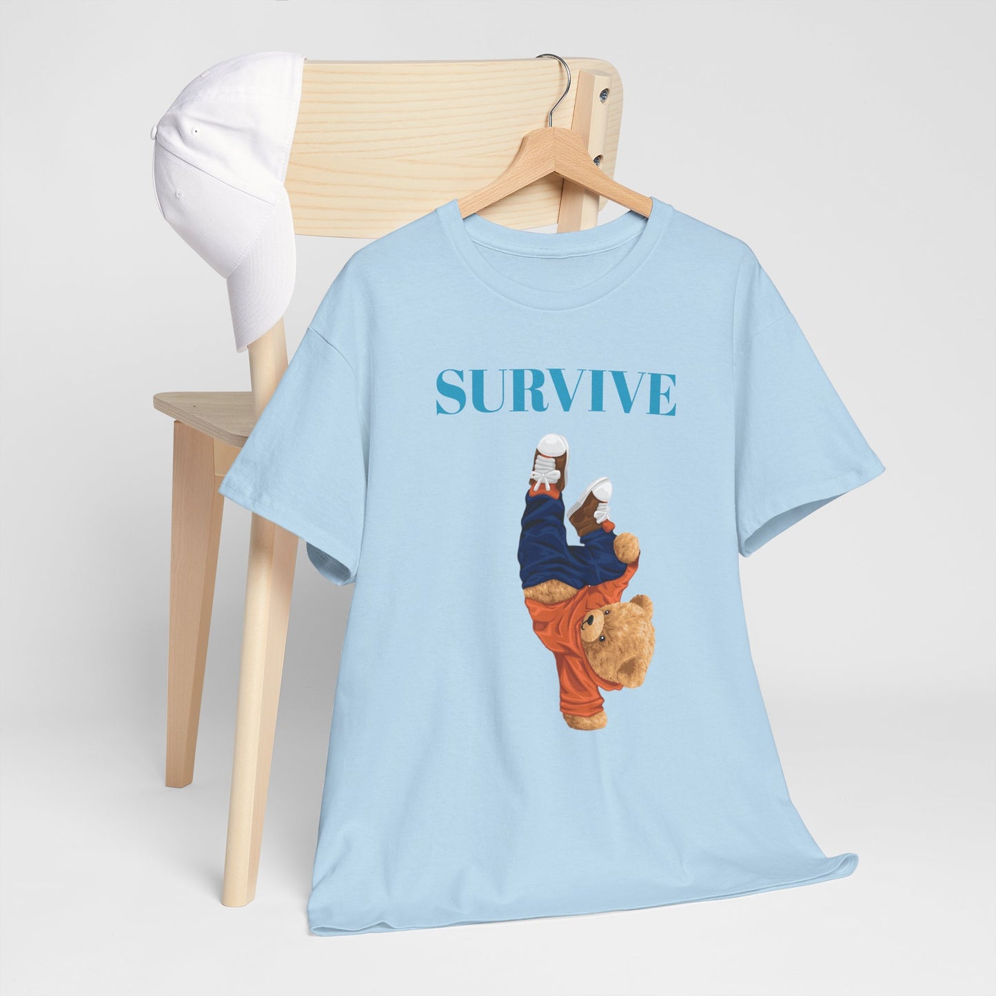 Princess Grace  Survive Bear Graphic Unisex Heavy Cotton Tee Casual Streetwear Tee for Everyday Adventures