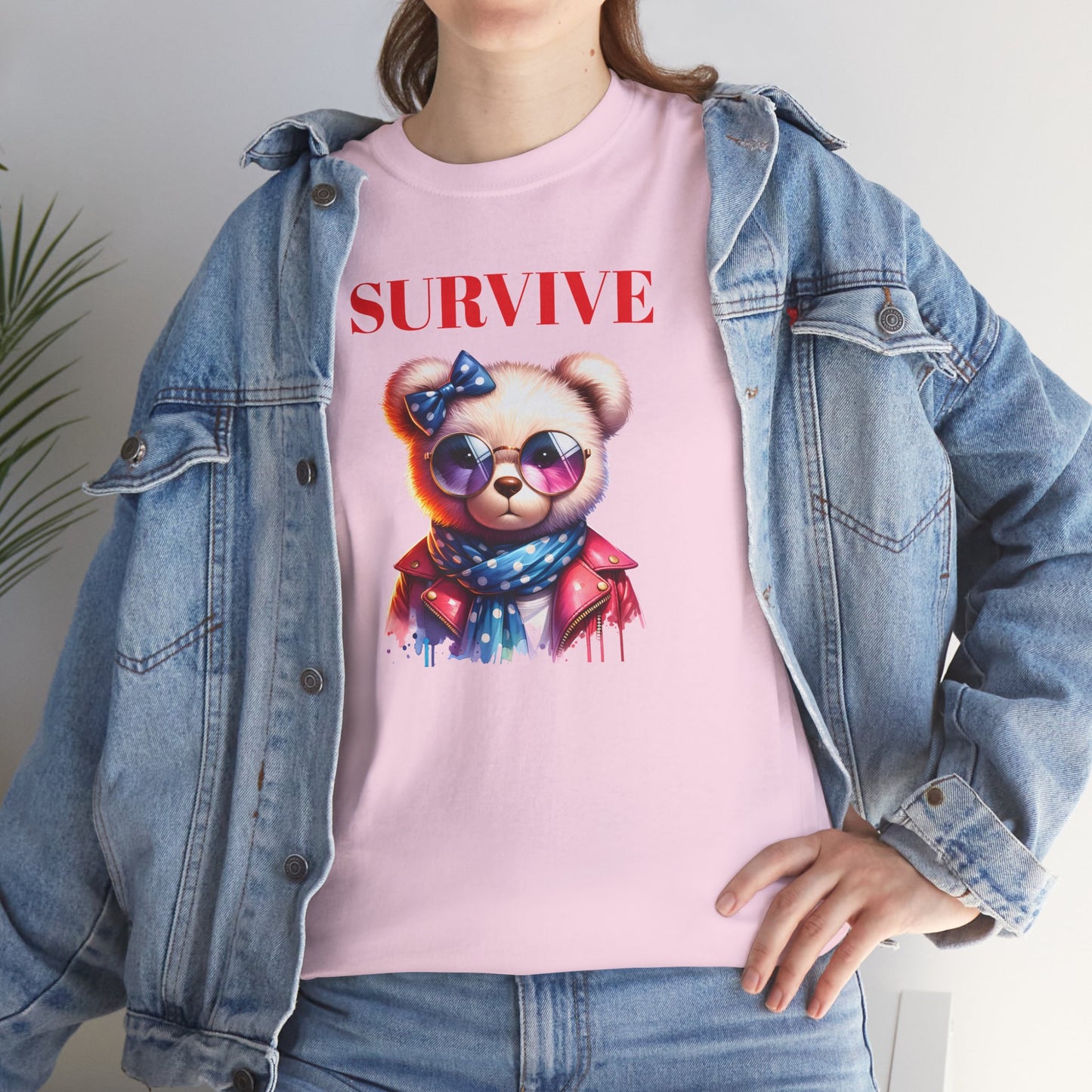 Princess Grace  Survive Bear Unisex Heavy Cotton Tee  Trendy Graphic Shirt for Casual Wear