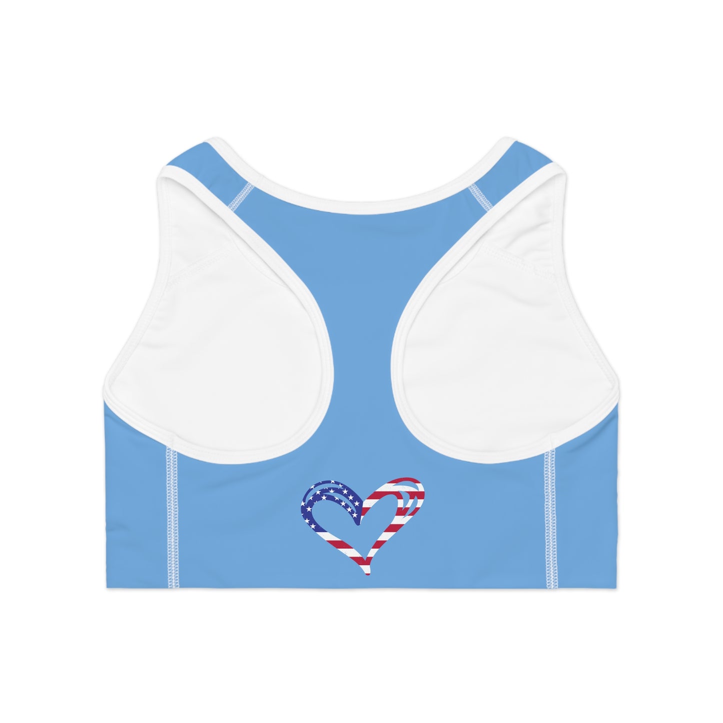 Princess Grace  Patriotic Heart Sports Bra  Comfortable Activewear for Fitness and Celebrations