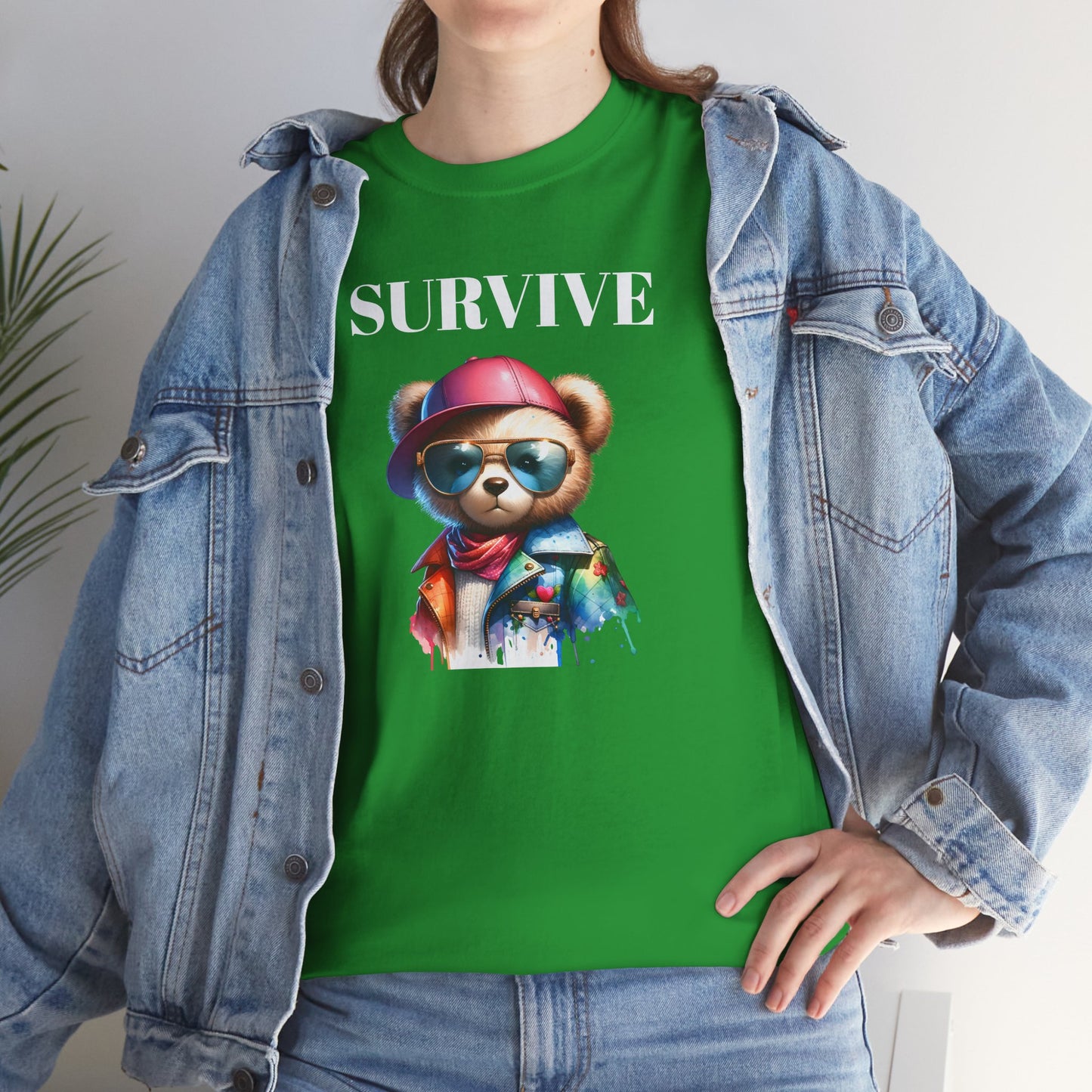 Princess Grace  Survive Bear Unisex Heavy Cotton Tee  Cool Graphic T-Shirt for Casual Style
