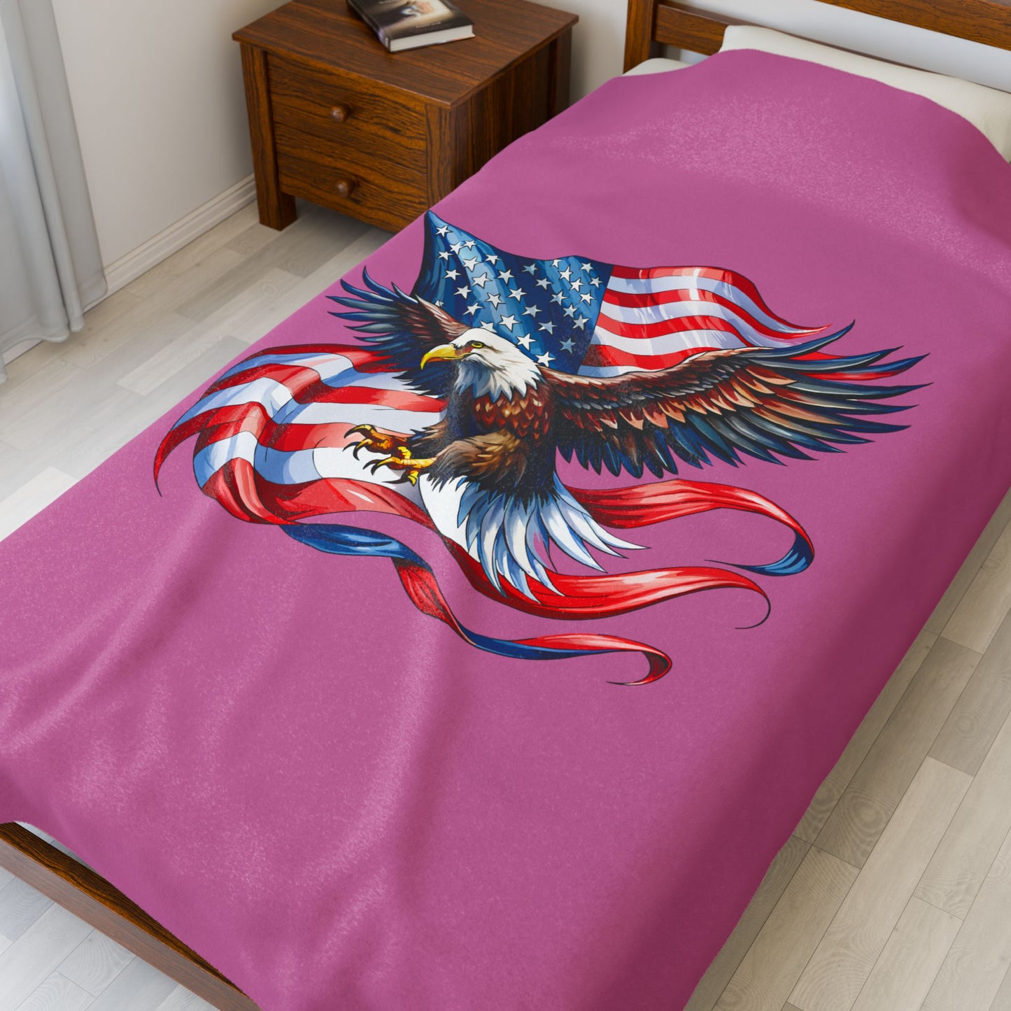 Princess Grace  Patriotic Eagle Velveteen Plush Blanket  Cozy Americana Decor